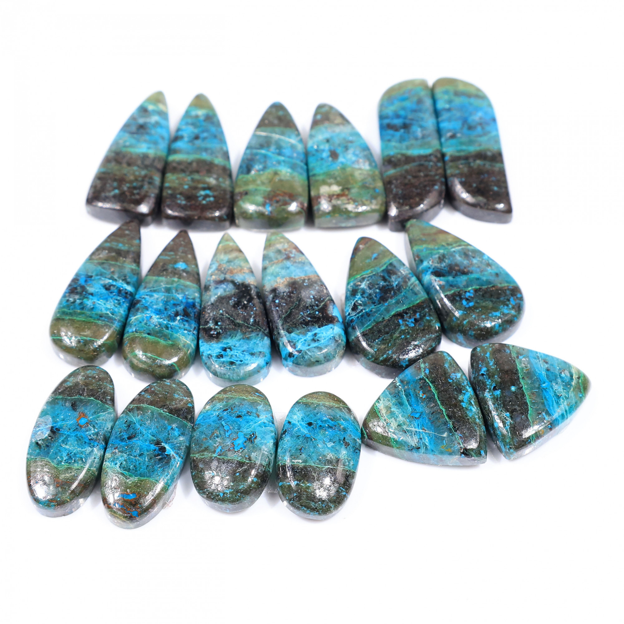 9 Pair 208 Cts  Natural chrysocolla Cabochon Gemstone Pairs Lot for Earrings Jewelry Making 27x9 18x10mm 20163