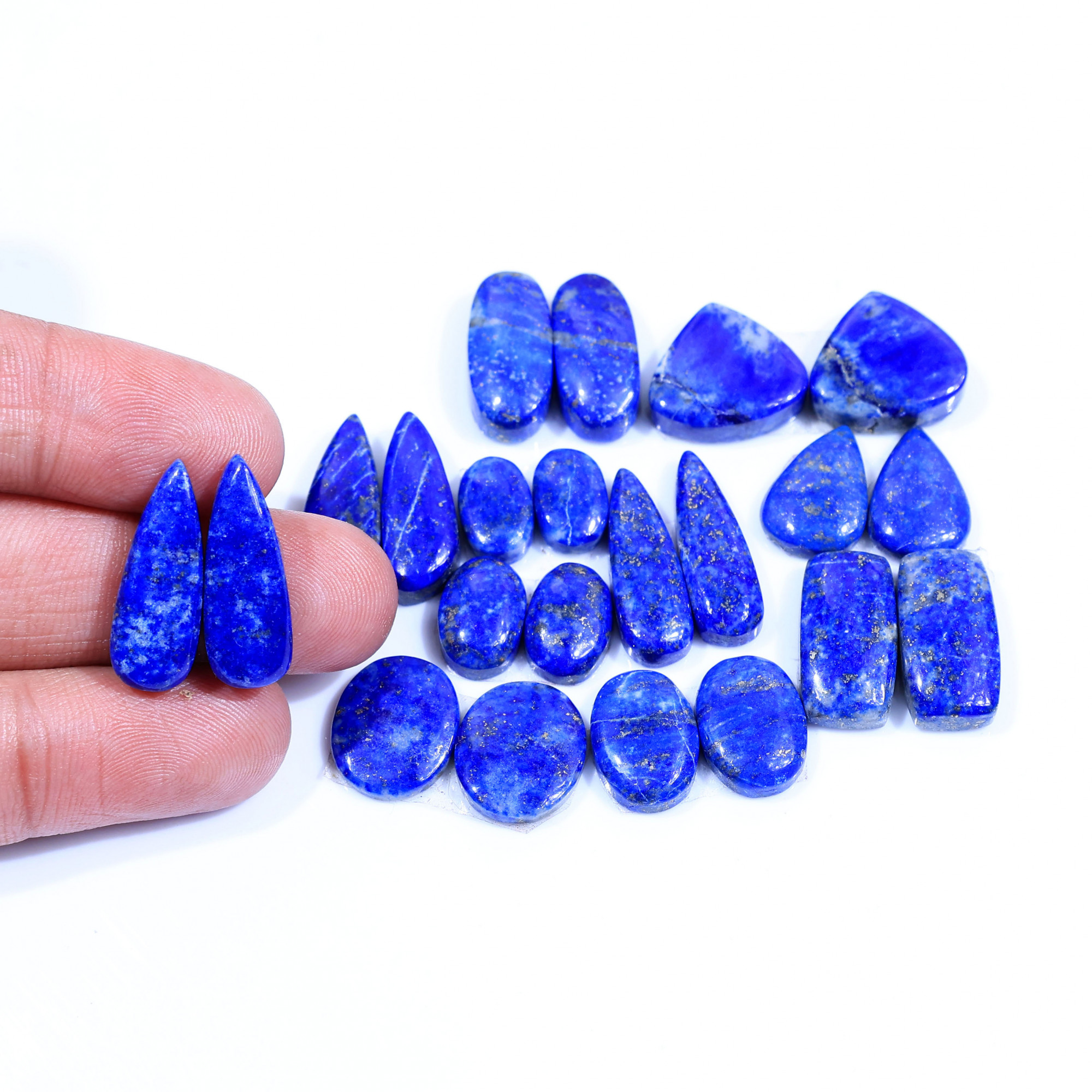 11 Pair 162Cts  Natural Lapis Lazuli Cabochon Gemstone Pairs Lot for Earrings Jewelry Making 21x7 11x7mm 20063