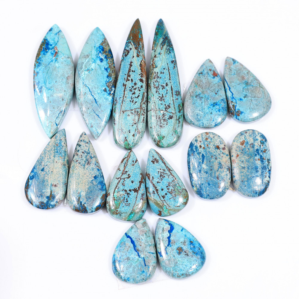 Image of 7 Pair 117 Cts  Natural chrysocolla Cabochon Gemstone Pairs Lot for Earrings Jewelry Making 36x8 16x11mm #20164