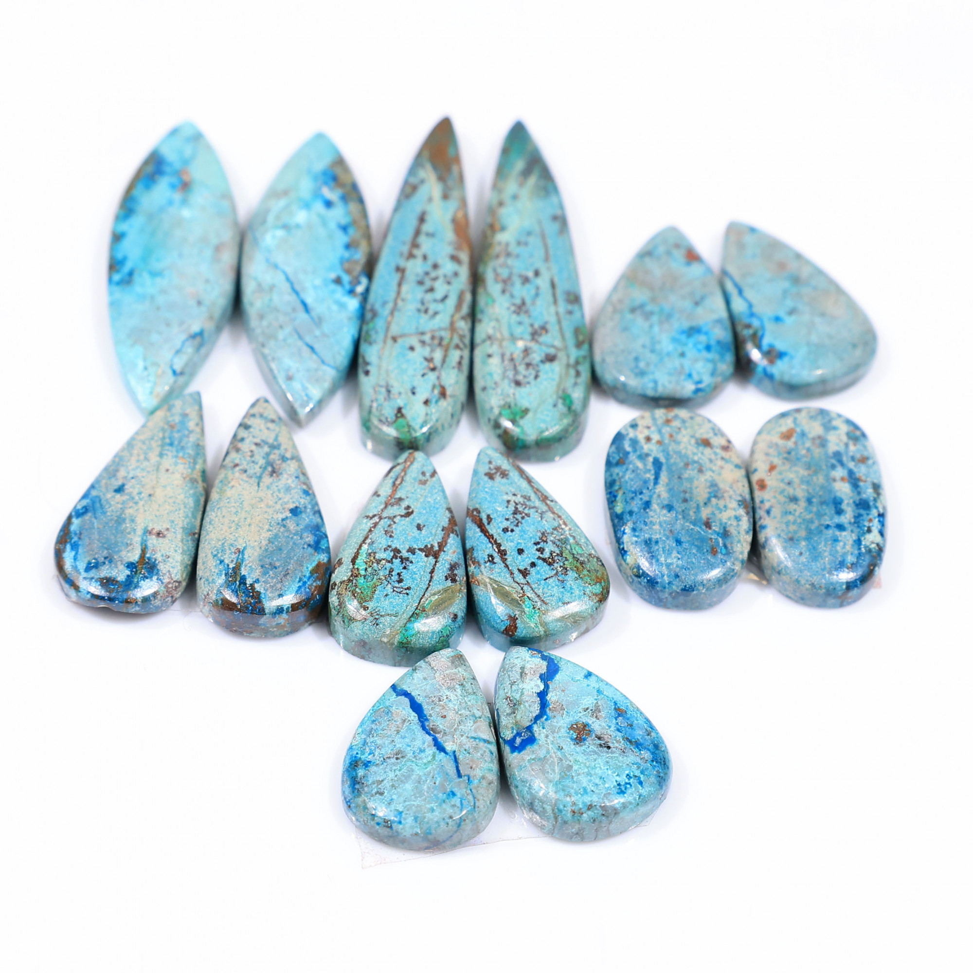 7 Pair 117 Cts Natural chrysocolla Cabochon Gemstone Pairs Lot for Earrings Jewelry Making 36x8 16x11mm 20164