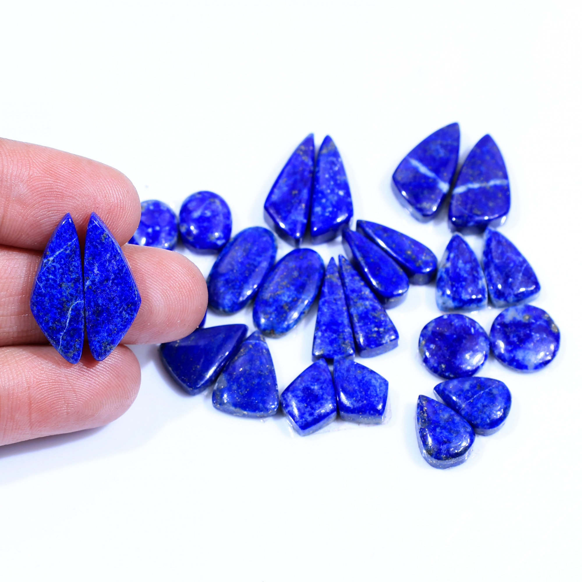 13 Pair 142Cts  Natural Lapis Lazuli Cabochon Gemstone Pairs Lot for Earrings Jewelry Making 23x8 12x7mm 20064