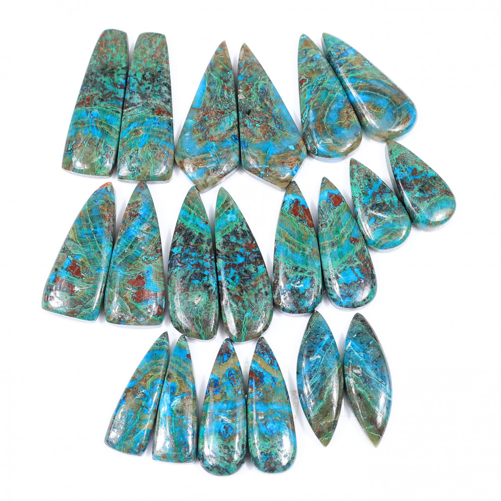Image of 10 Pair 244 Cts  Natural chrysocolla Cabochon Gemstone Pairs Lot for Earrings Jewelry Making 34x10 21x10mm #20165