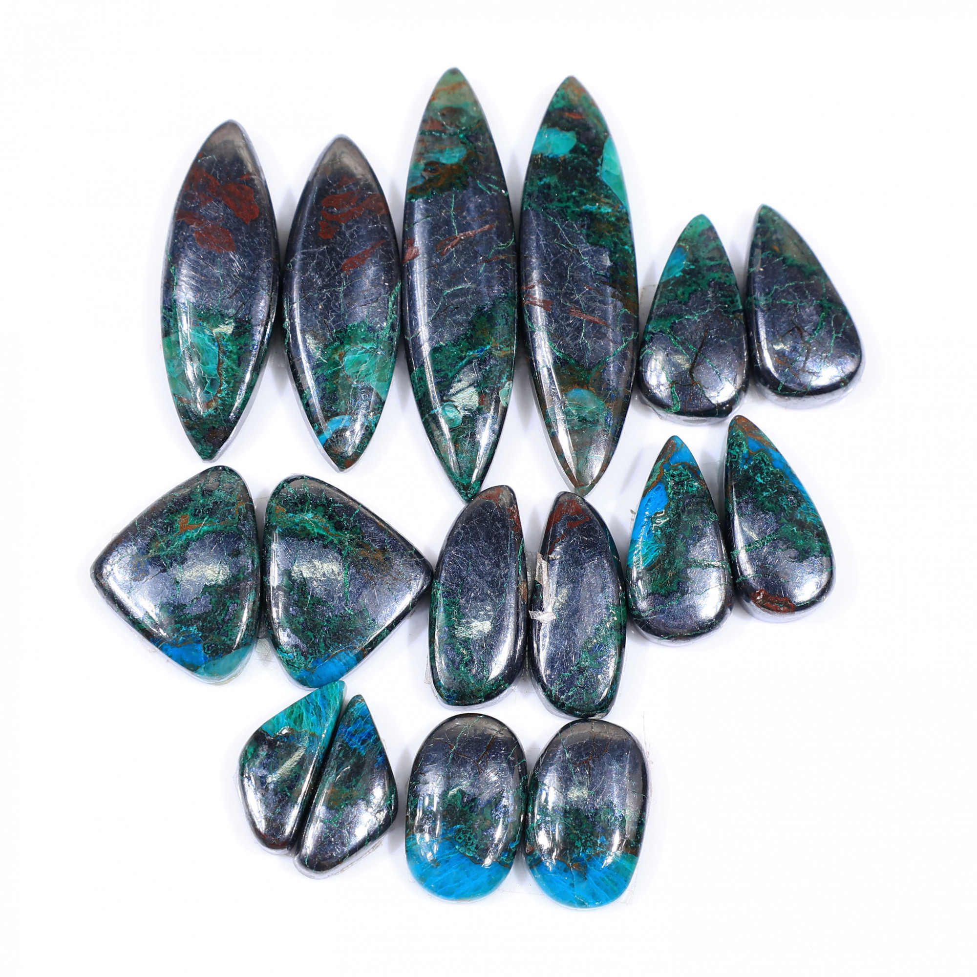 8 Pair 225 Cts Natural chrysocolla Cabochon Gemstone Pairs Lot for Earrings Jewelry Making 38x10 15x6mm 20166