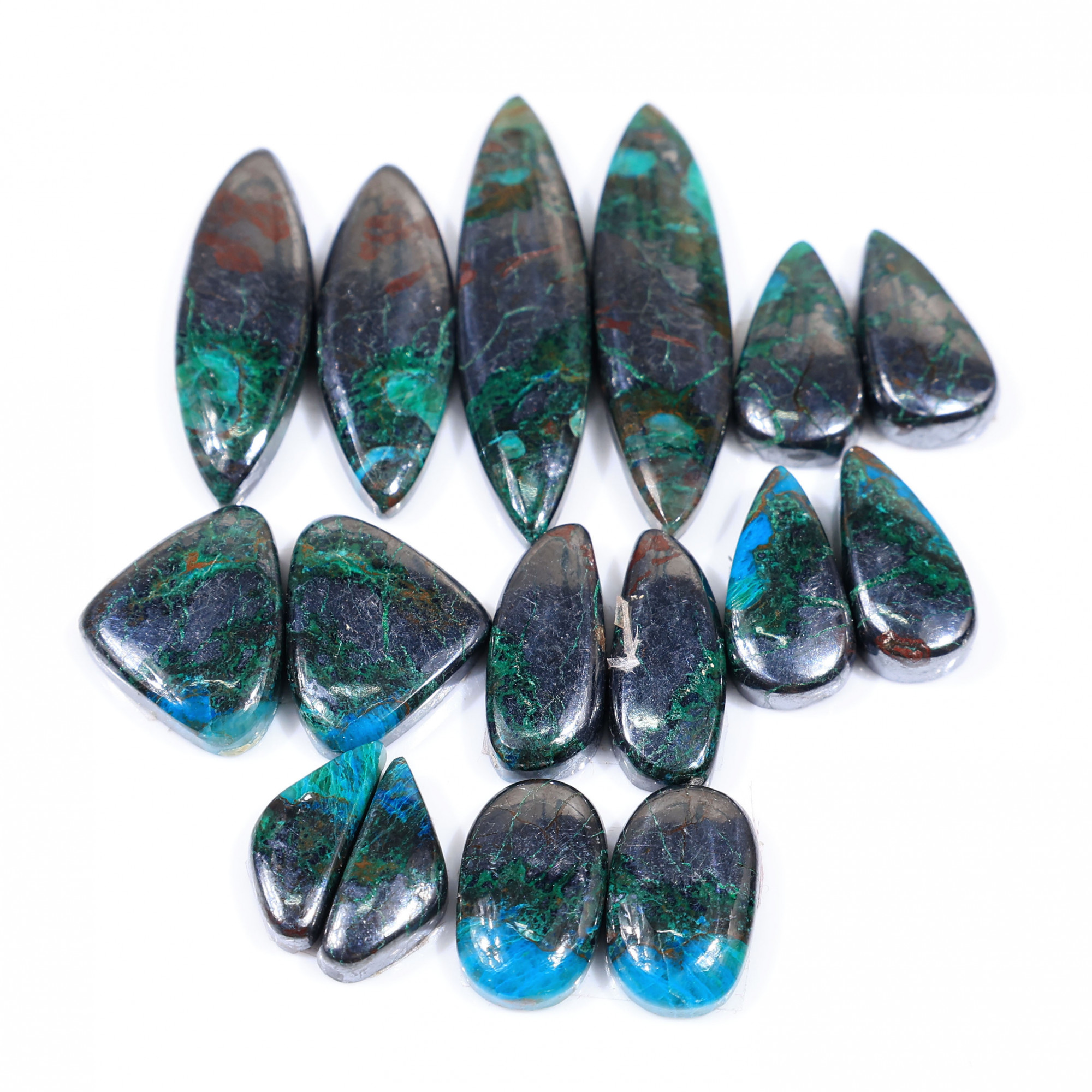 8 Pair 225 Cts  Natural chrysocolla Cabochon Gemstone Pairs Lot for Earrings Jewelry Making 38x10 15x6mm 20166