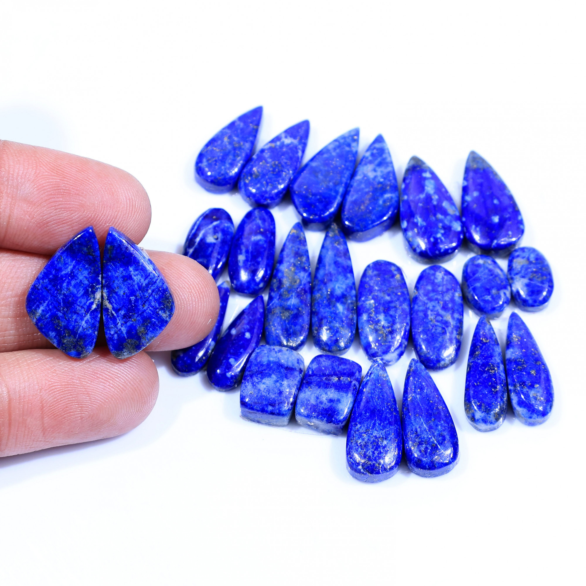 12 Pair 147Cts  Natural Lapis Lazuli Cabochon Gemstone Pairs Lot for Earrings Jewelry Making 23x7 11x7mm 20066