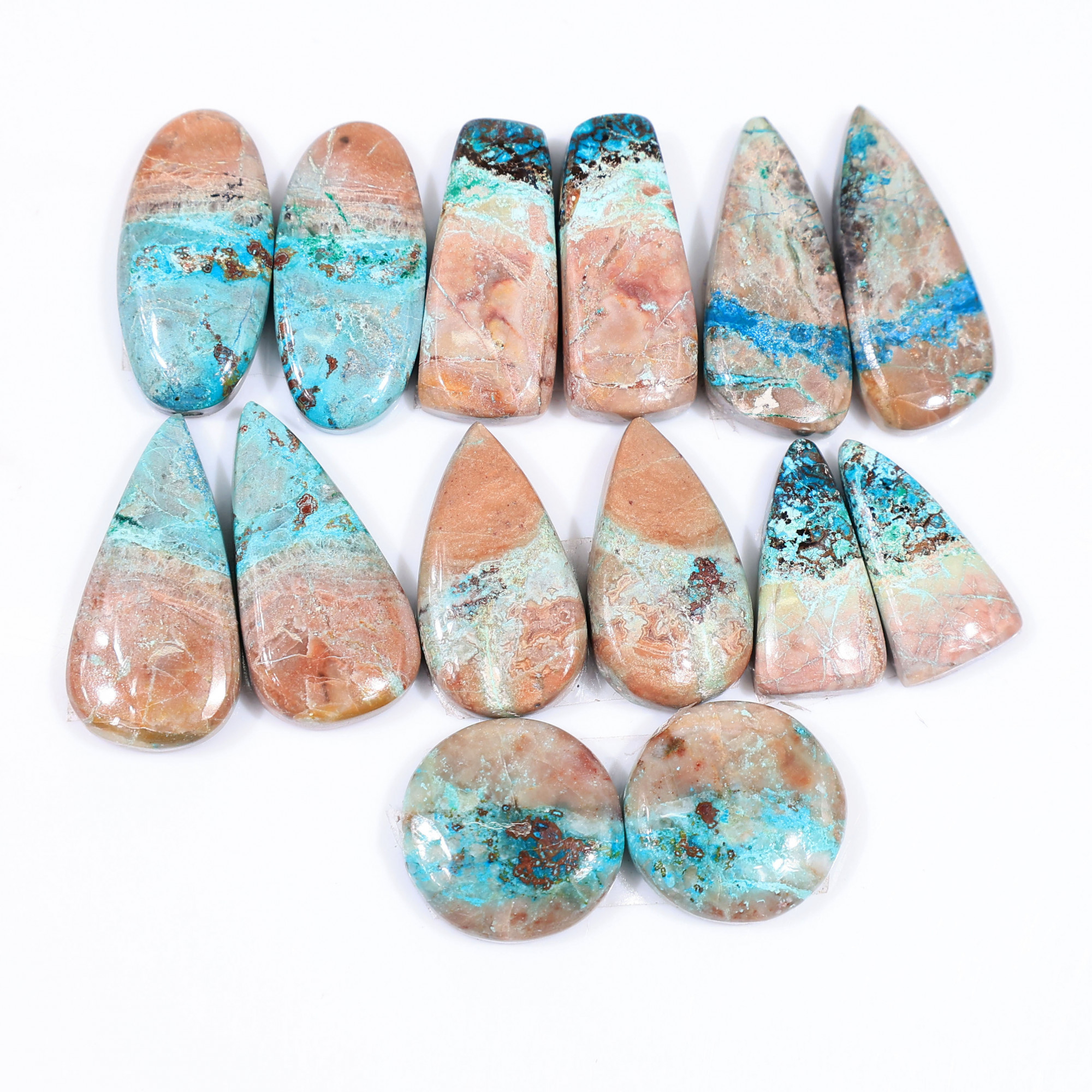7 Pair 135 Cts Natural chrysocolla Cabochon Gemstone Pairs Lot for Earrings Jewelry Making 24x12 18x9mm 20167