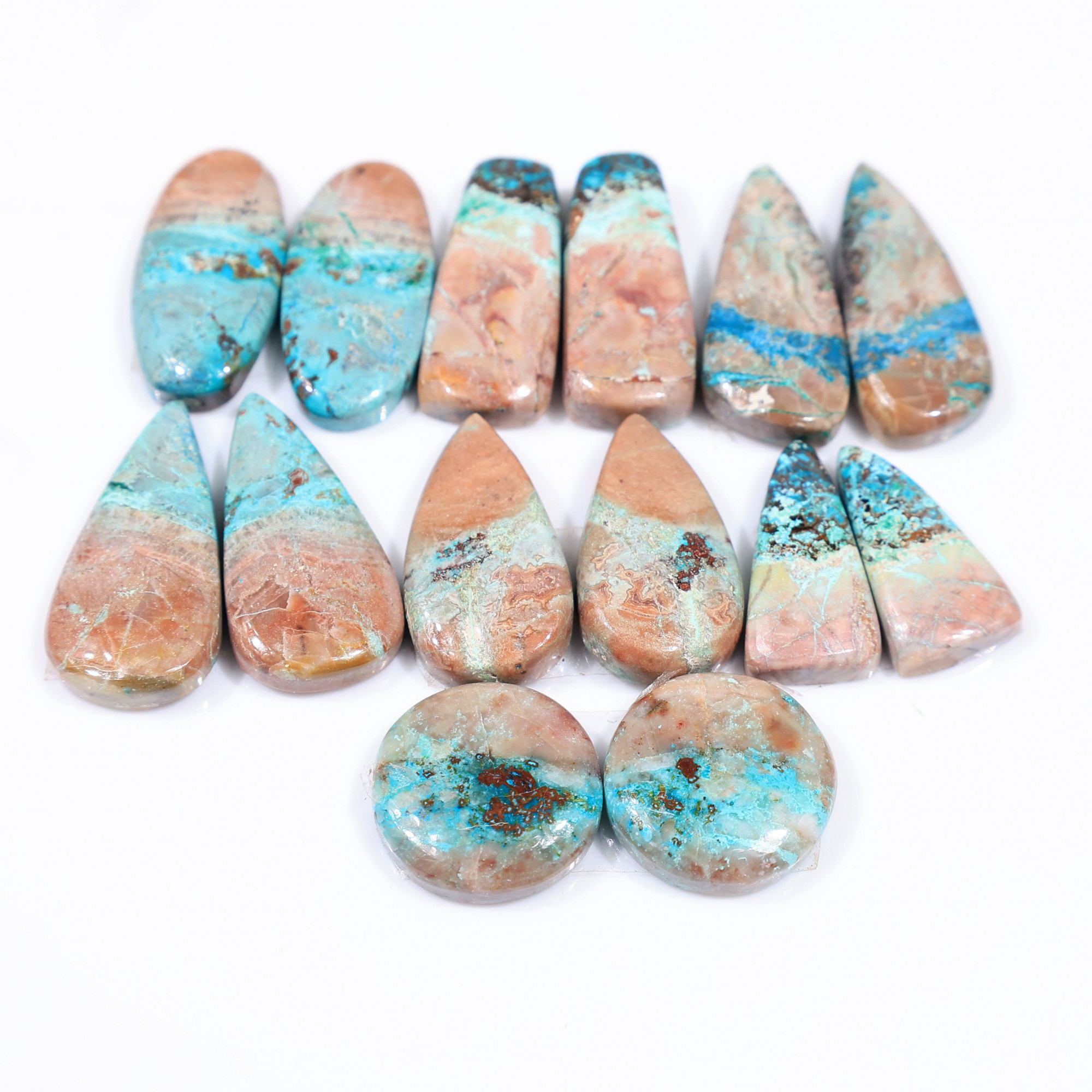 7 Pair 135 Cts  Natural chrysocolla Cabochon Gemstone Pairs Lot for Earrings Jewelry Making 24x12 18x9mm 20167