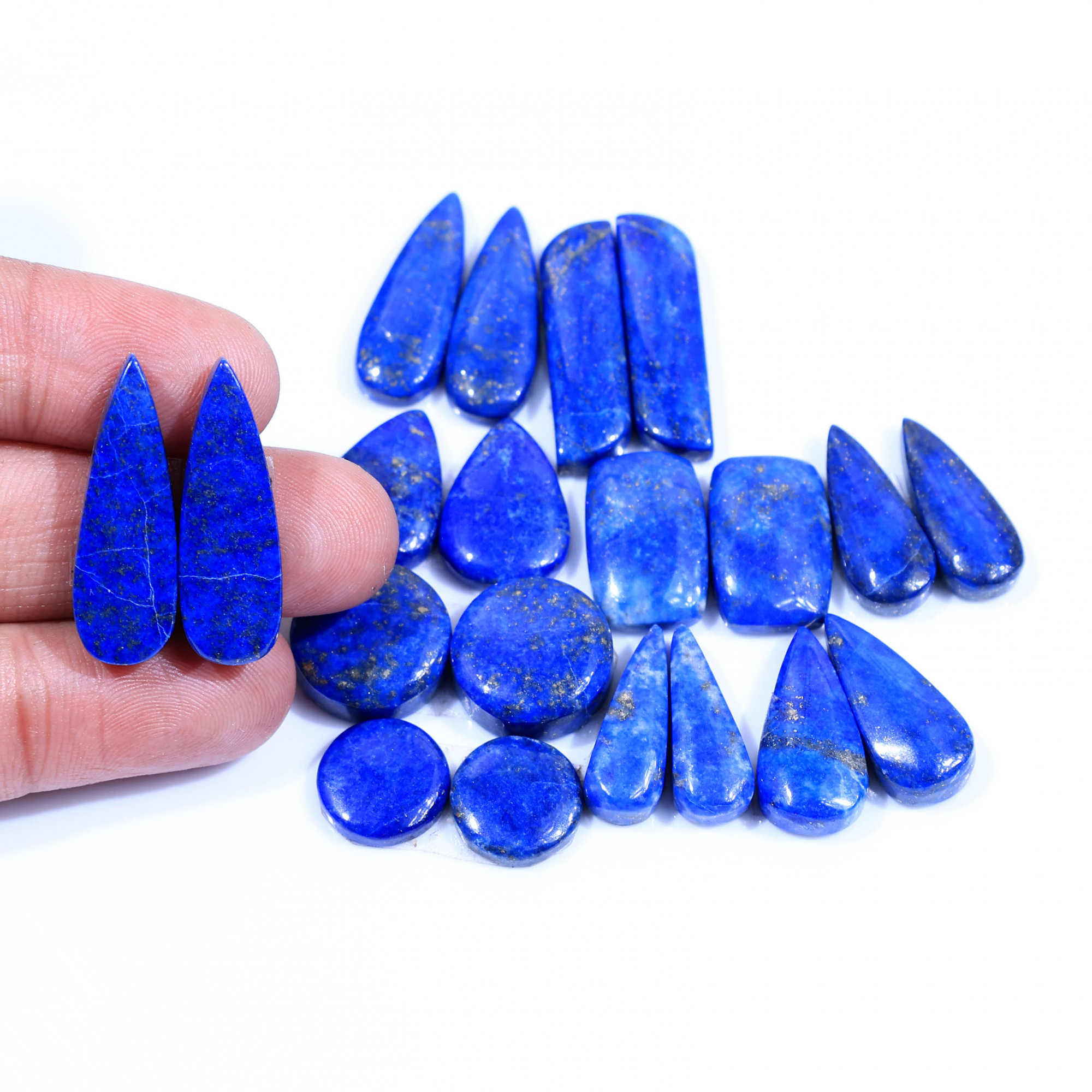 10 Pair 207Cts Natural Lapis Lazuli Cabochon Gemstone Pairs Lot for Earrings Jewelry Making 27x8 12x12mm 20067