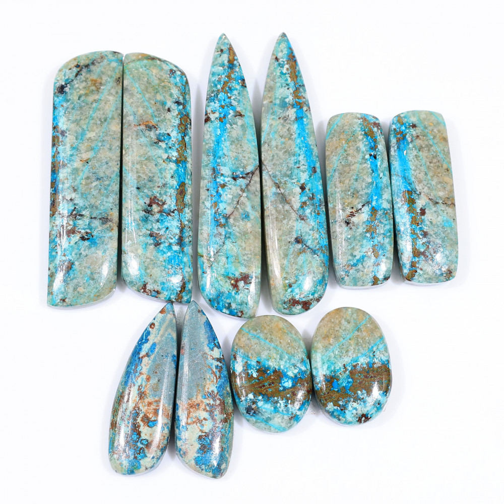 Image of 5 Pair 161 Cts  Natural chrysocolla Cabochon Gemstone Pairs Lot for Earrings Jewelry Making 48x9 18x12mm #20168