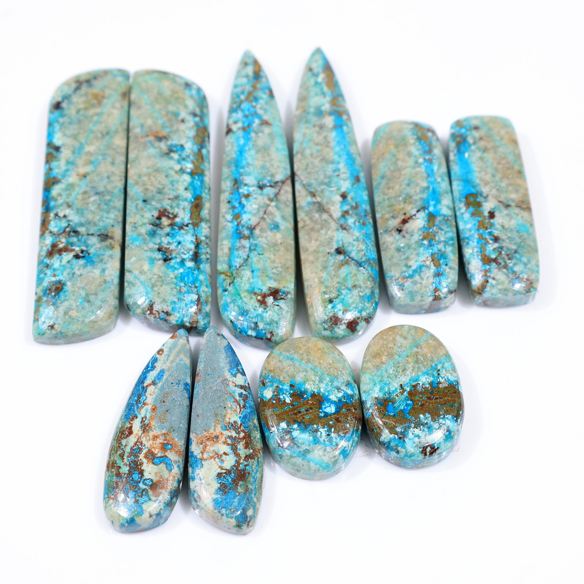 5 Pair 161 Cts  Natural chrysocolla Cabochon Gemstone Pairs Lot for Earrings Jewelry Making 48x9 18x12mm 20168