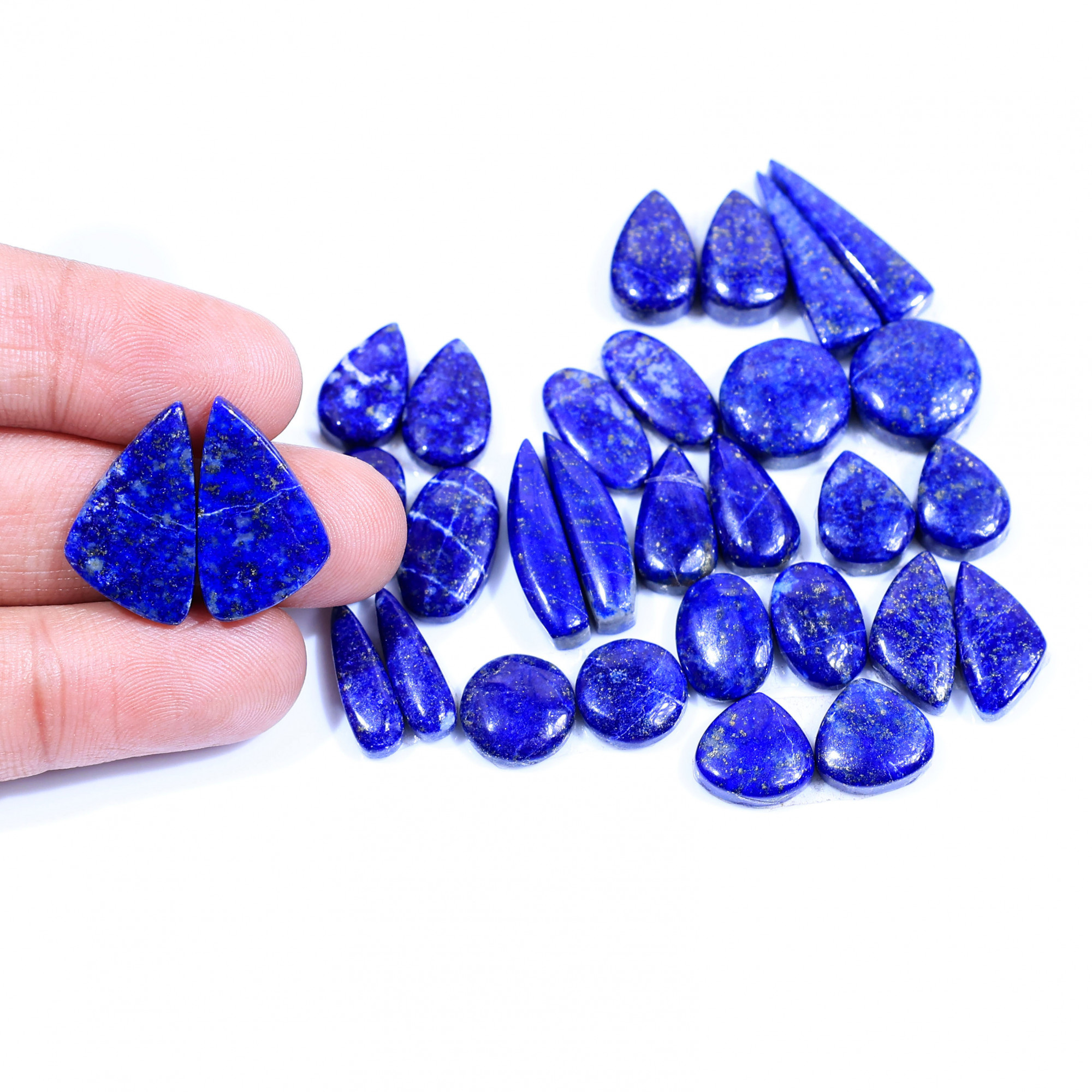 15 Pair 176Cts Natural Lapis Lazuli Cabochon Gemstone Pairs Lot for Earrings Jewelry Making 21x12 11x11mm 20068