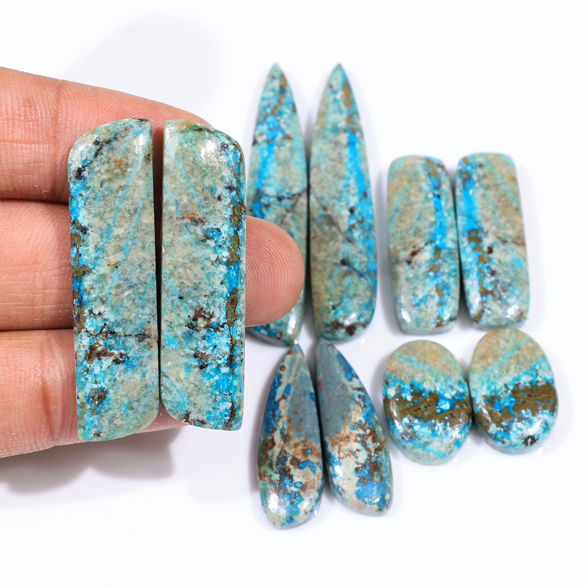 5 Pair 161 Cts  Natural chrysocolla Cabochon Gemstone Pairs Lot for Earrings Jewelry Making 48x9 18x12mm 20168