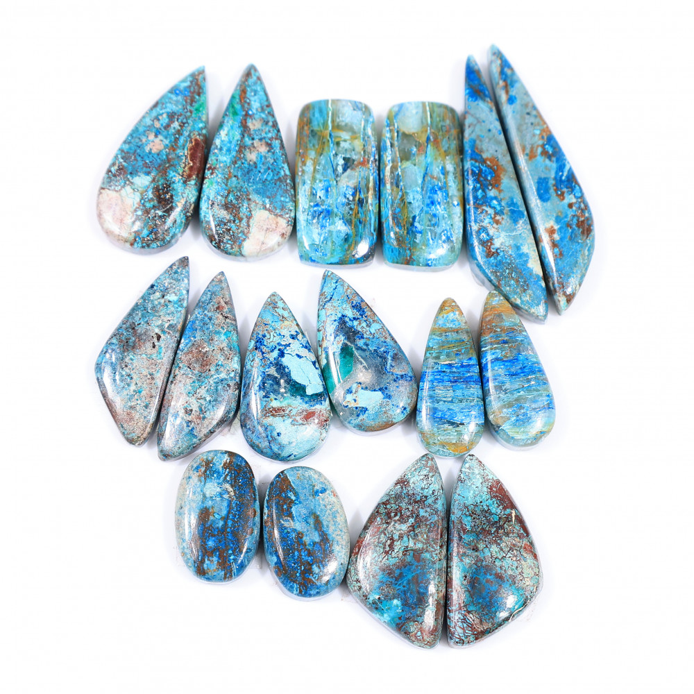 Image of 8 Pair 132 Cts  Natural chrysocolla Cabochon Gemstone Pairs Lot for Earrings Jewelry Making 34x7 14x9mm #20169