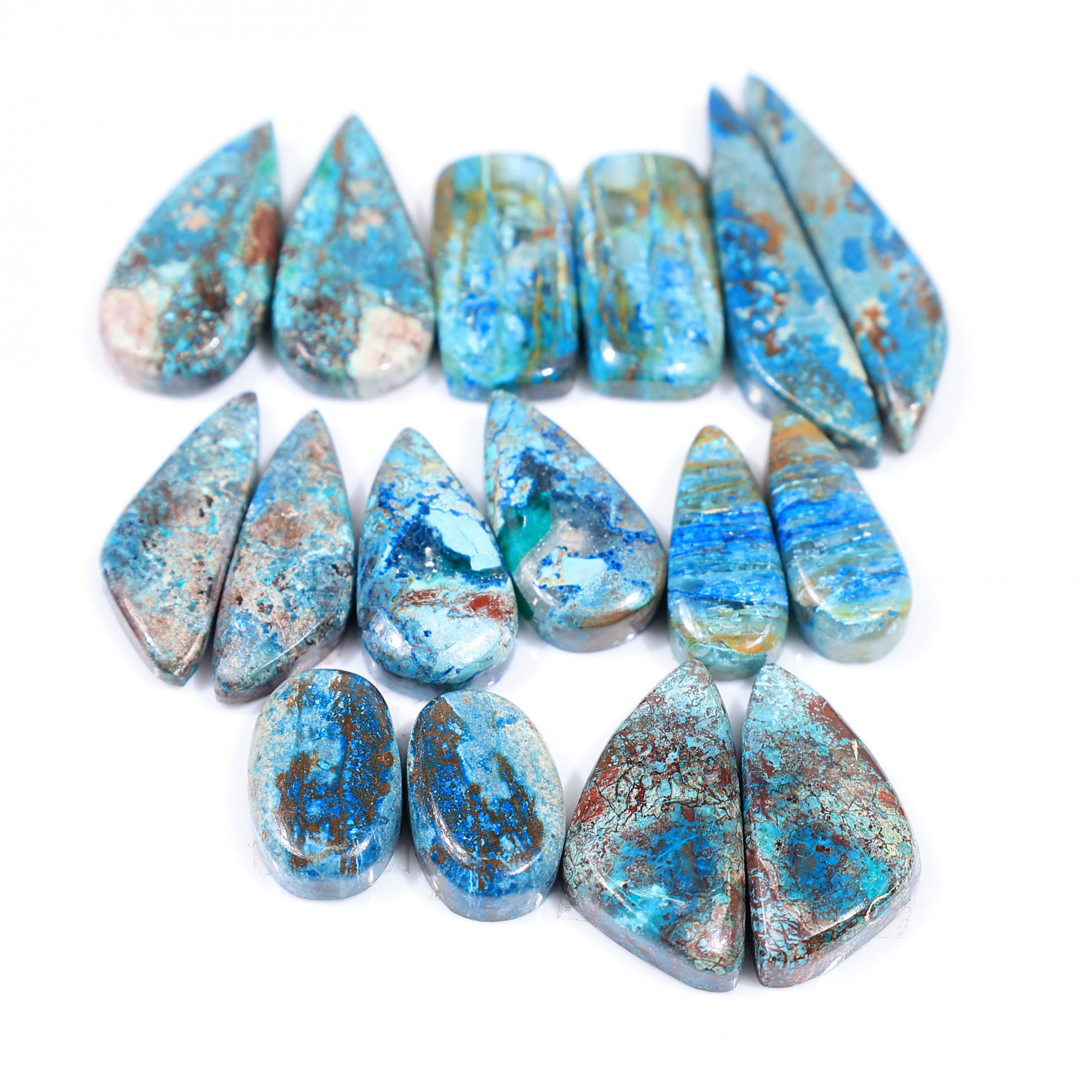 8 Pair 132 Cts Natural chrysocolla Cabochon Gemstone Pairs Lot for Earrings Jewelry Making 34x7 14x9mm 20169