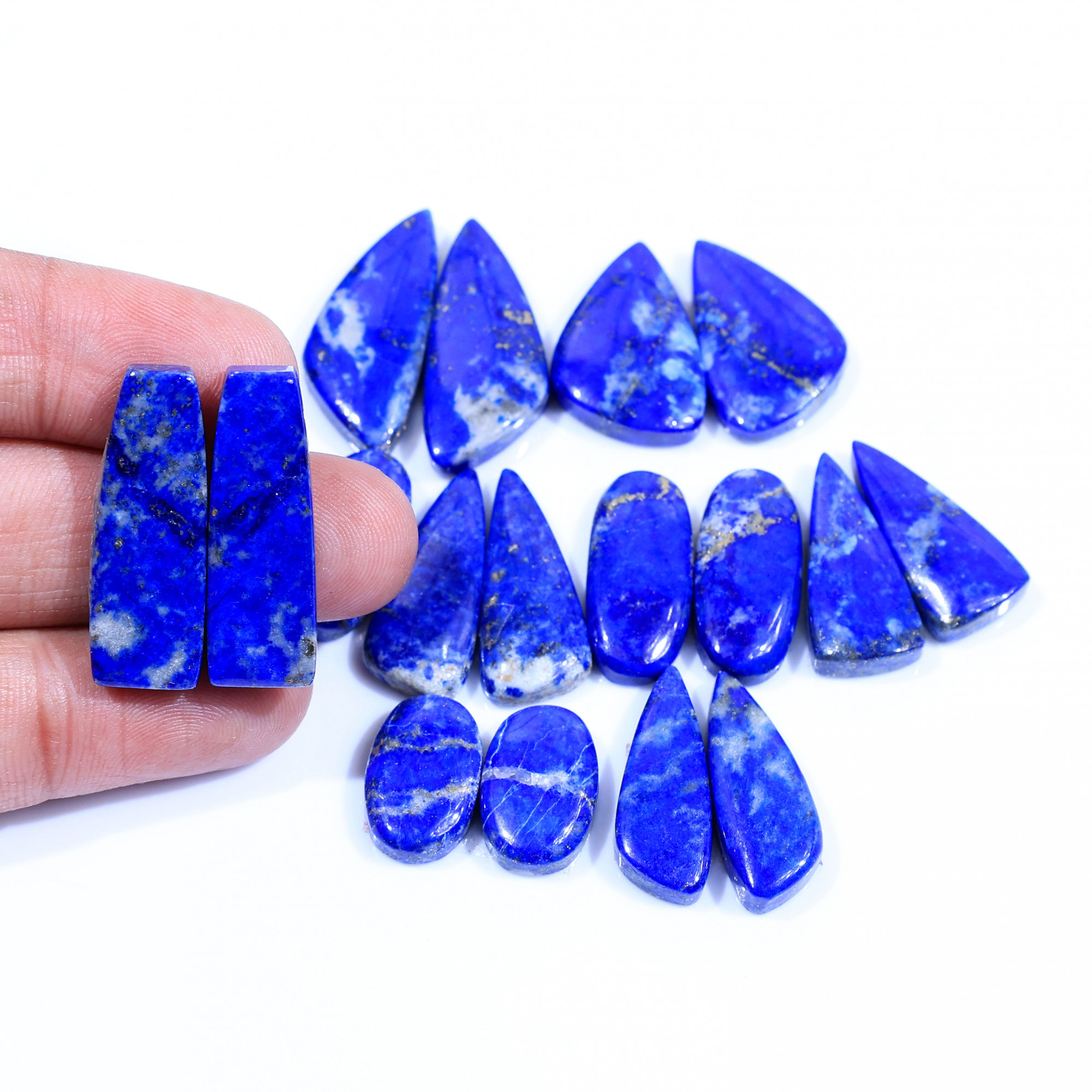 9 Pair 220Cts Natural Lapis Lazuli Cabochon Gemstone Pairs Lot for Earrings Jewelry Making 29x9 16x10mm 20069