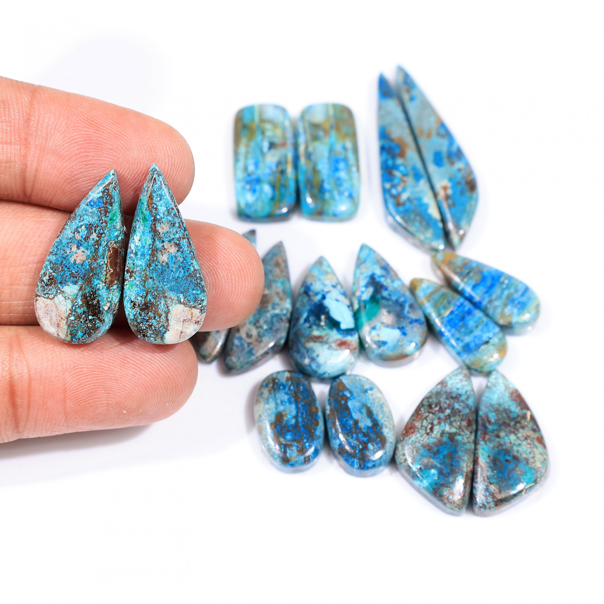8 Pair 132 Cts Natural chrysocolla Cabochon Gemstone Pairs Lot for Earrings Jewelry Making 34x7 14x9mm 20169