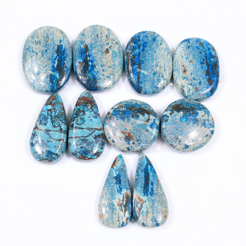 Image of 5 Pair 103 Cts  Natural chrysocolla Cabochon Gemstone Pairs Lot for Earrings Jewelry Making 20x14 15x15mm #20170