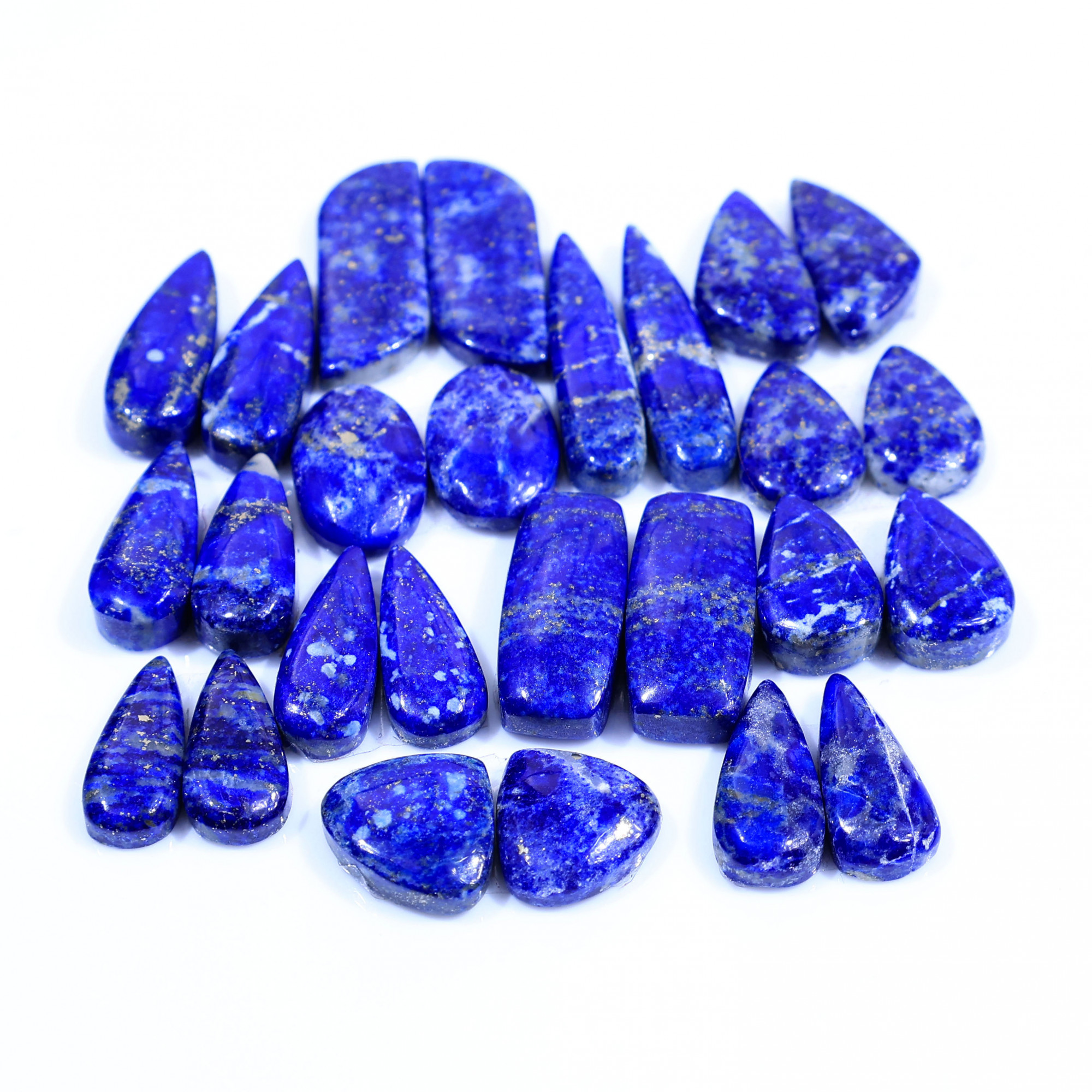 13 Pair 165Cts  Natural Lapis Lazuli Cabochon Gemstone Pairs Lot for Earrings Jewelry Making 25x6 12x11mm 20070