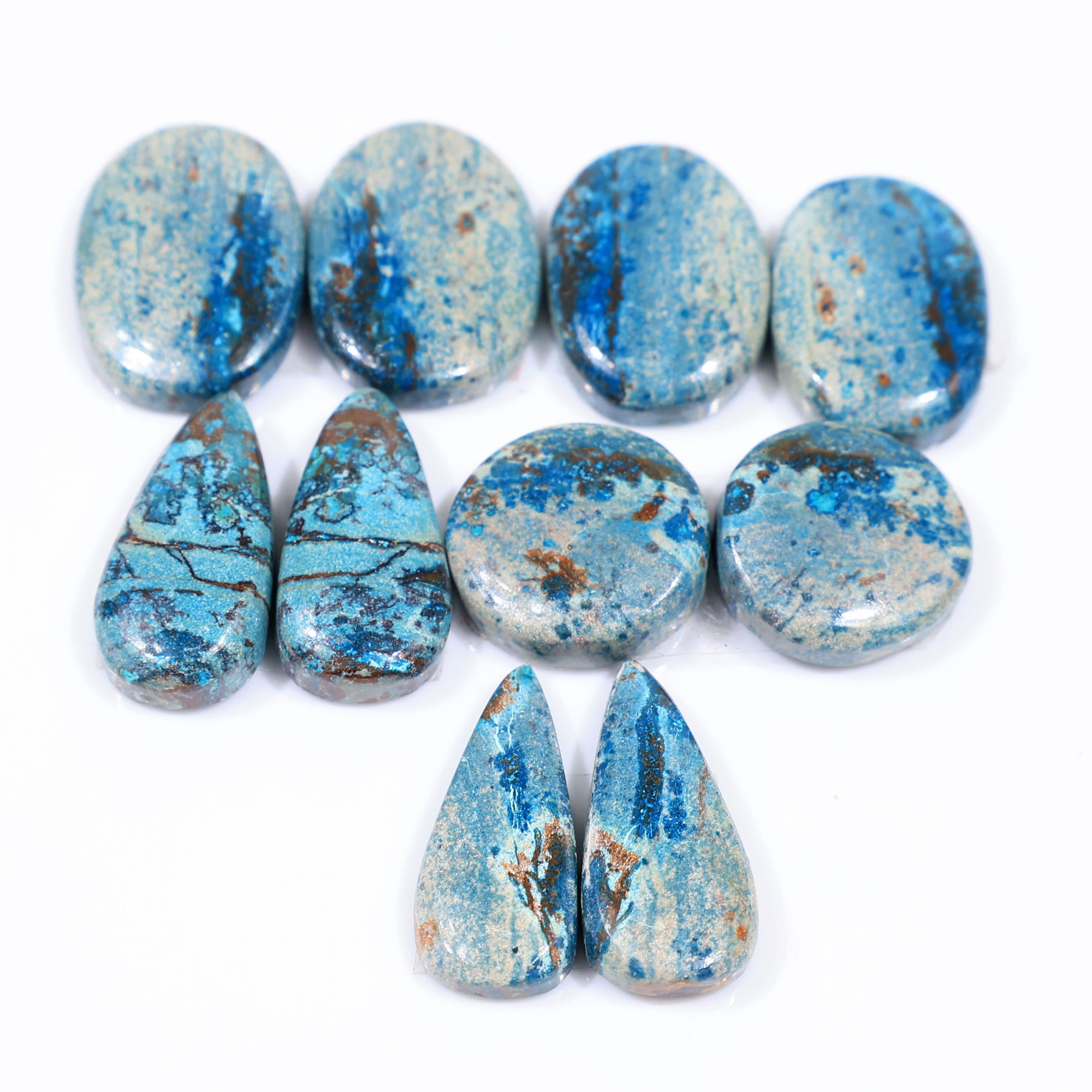 5 Pair 103 Cts  Natural chrysocolla Cabochon Gemstone Pairs Lot for Earrings Jewelry Making 20x14 15x15mm 20170