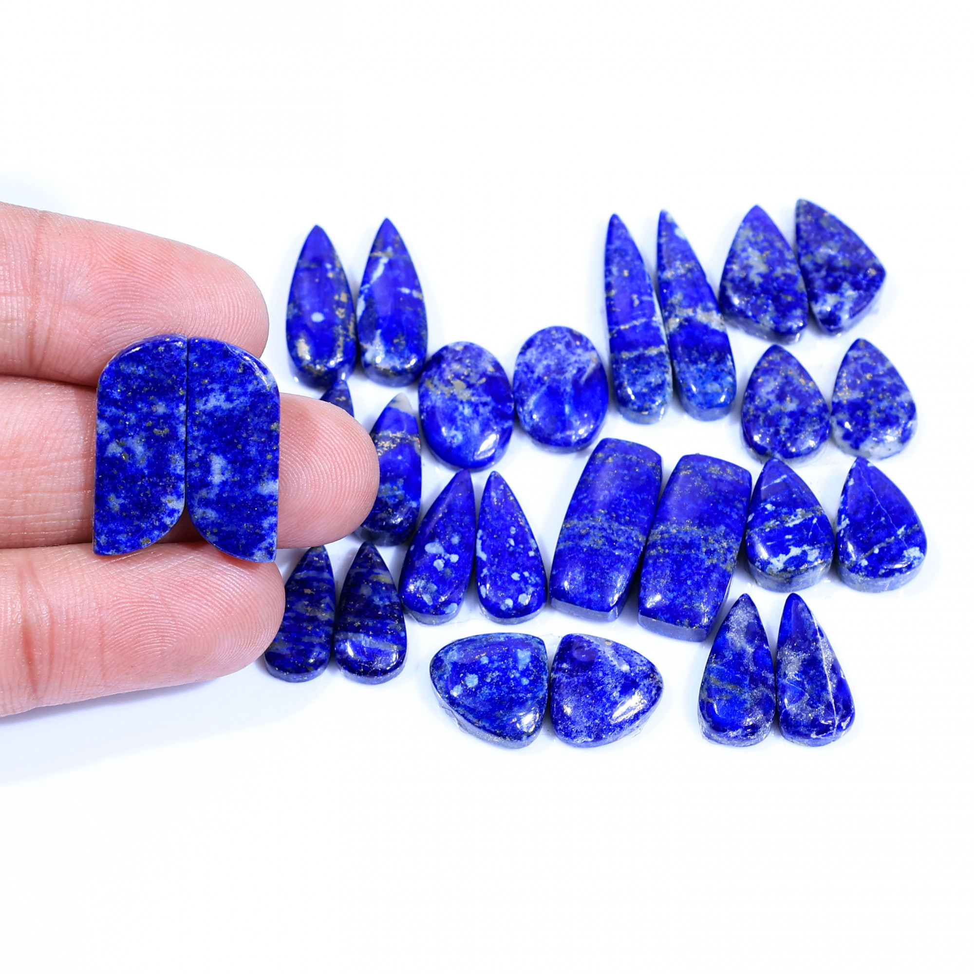 13 Pair 165Cts  Natural Lapis Lazuli Cabochon Gemstone Pairs Lot for Earrings Jewelry Making 25x6 12x11mm 20070