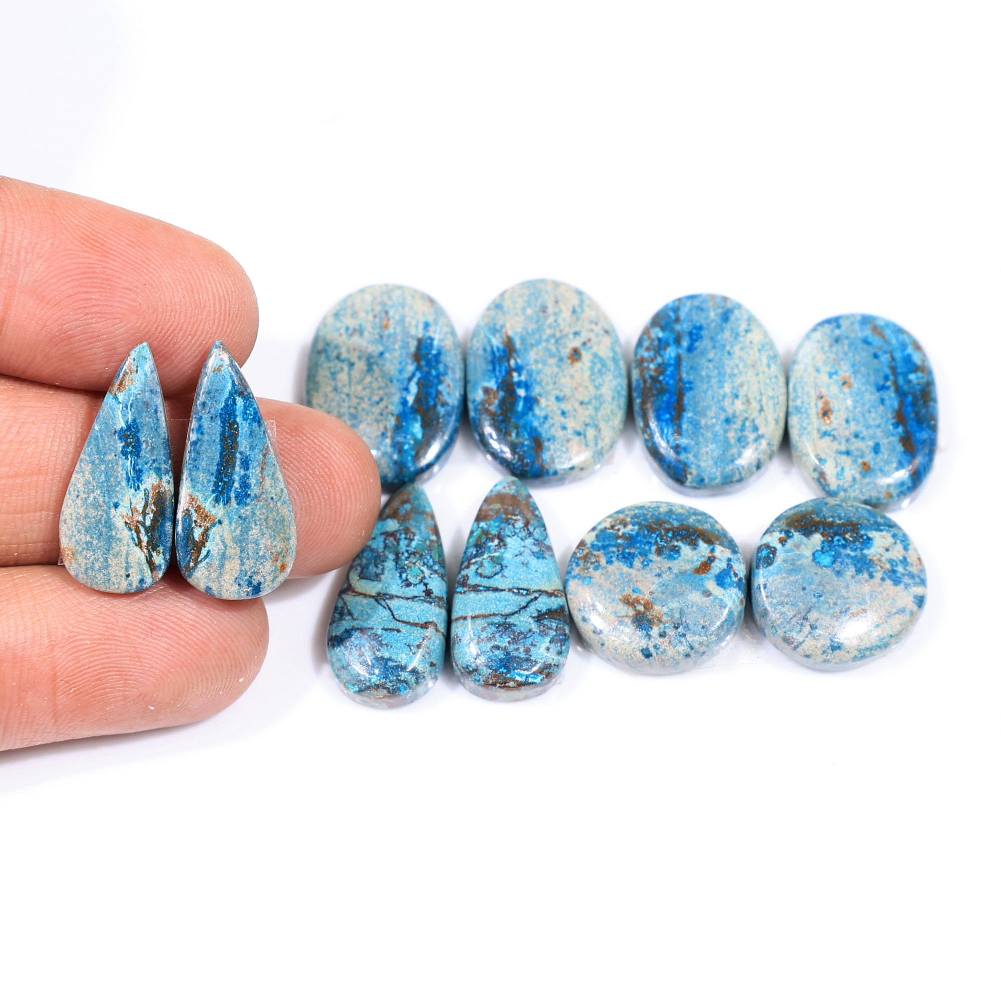 5 Pair 103 Cts Natural chrysocolla Cabochon Gemstone Pairs Lot for Earrings Jewelry Making 20x14 15x15mm 20170