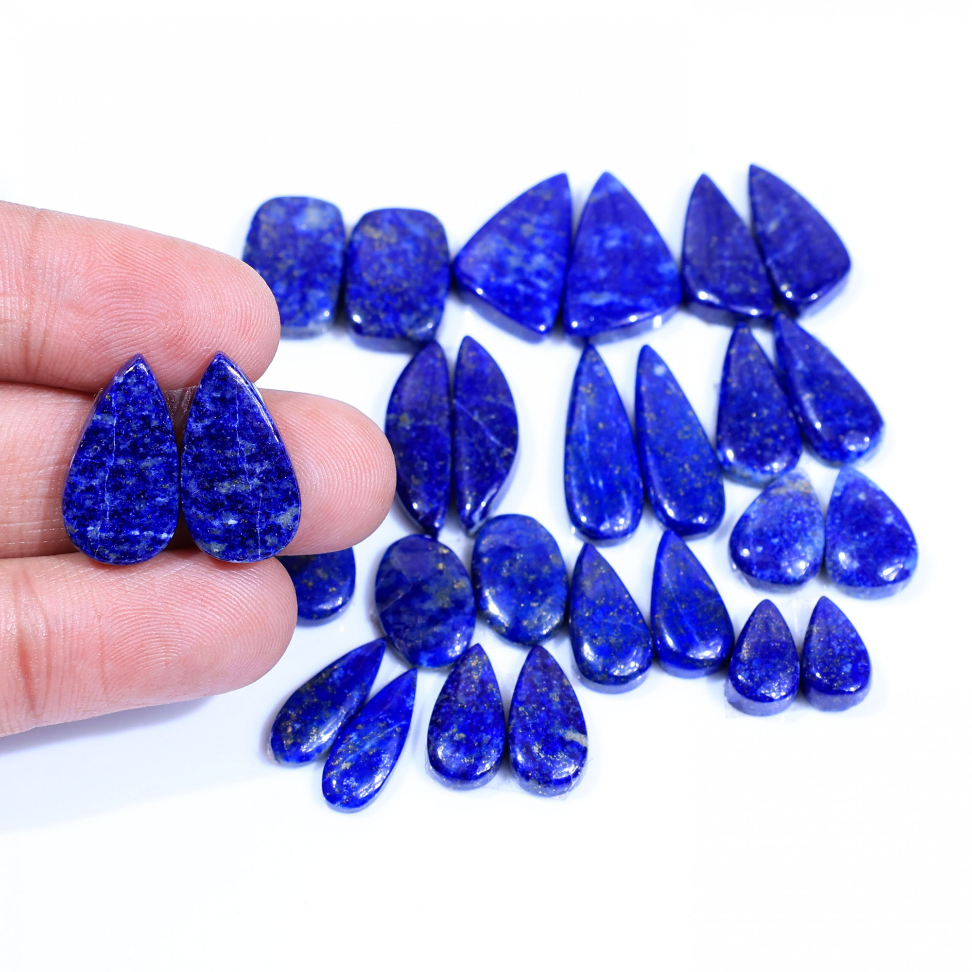14 Pair 165Cts Natural Lapis Lazuli Cabochon Gemstone Pairs Lot for Earrings Jewelry Making 23x8 11x7mm 20071