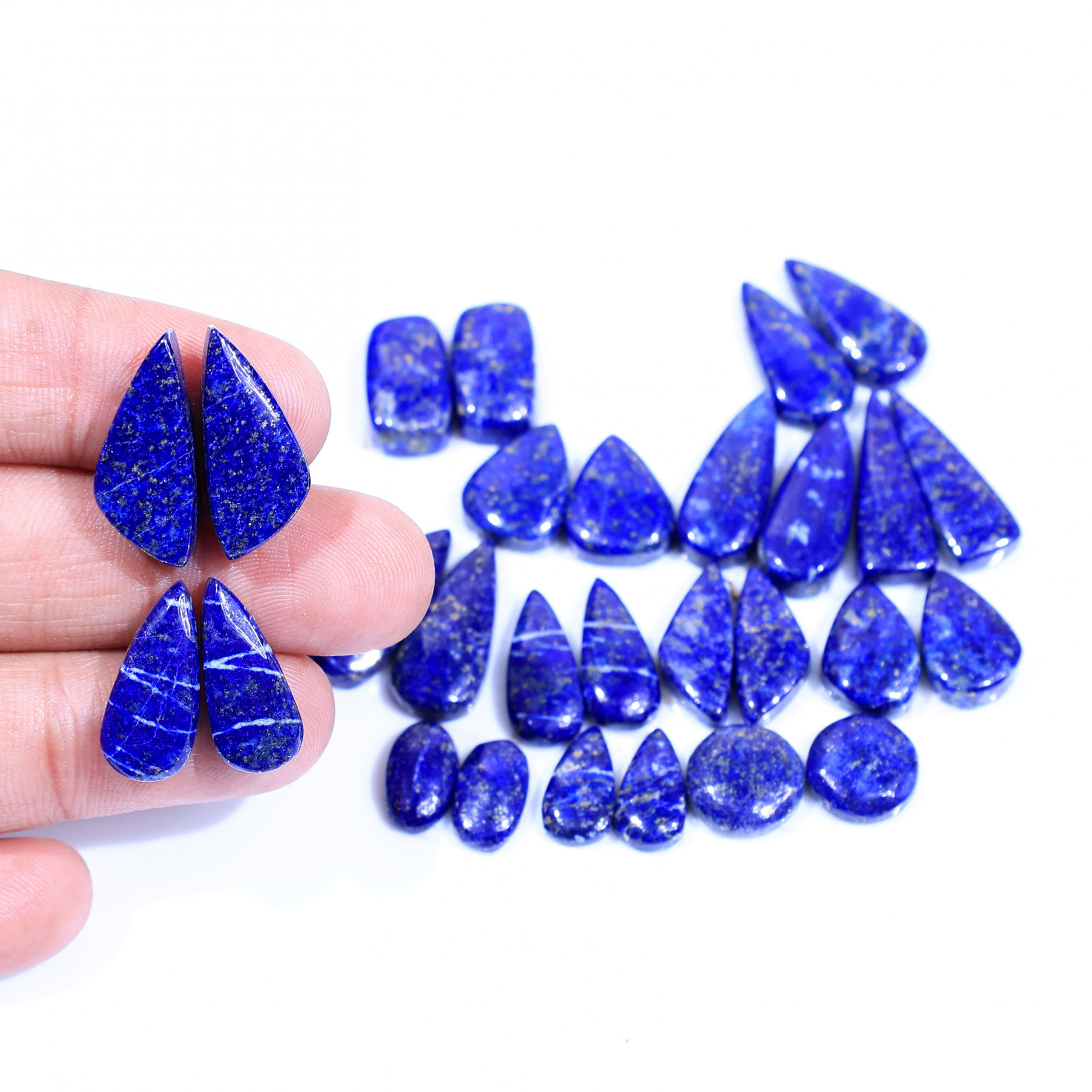 14 Pair 163Cts  Natural Lapis Lazuli Cabochon Gemstone Pairs Lot for Earrings Jewelry Making 20x9 12x6mm 20072