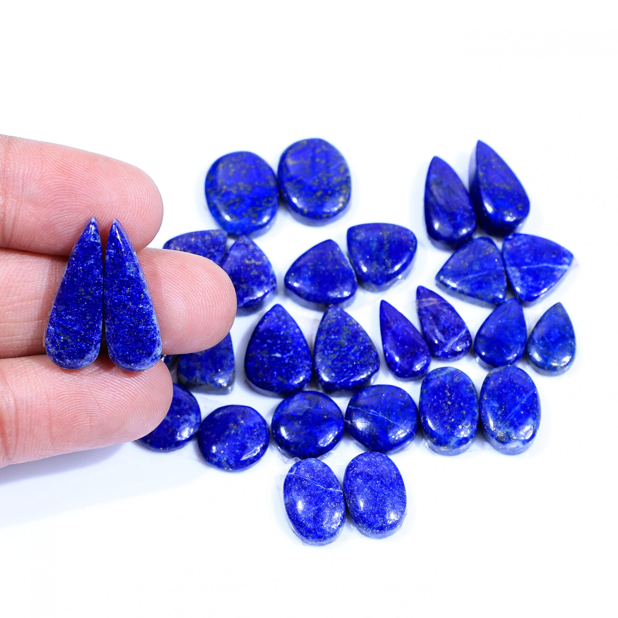 14 Pair 165Cts Natural Lapis Lazuli Cabochon Gemstone Pairs Lot for Earrings Jewelry Making 22x8 10x10mm 20073