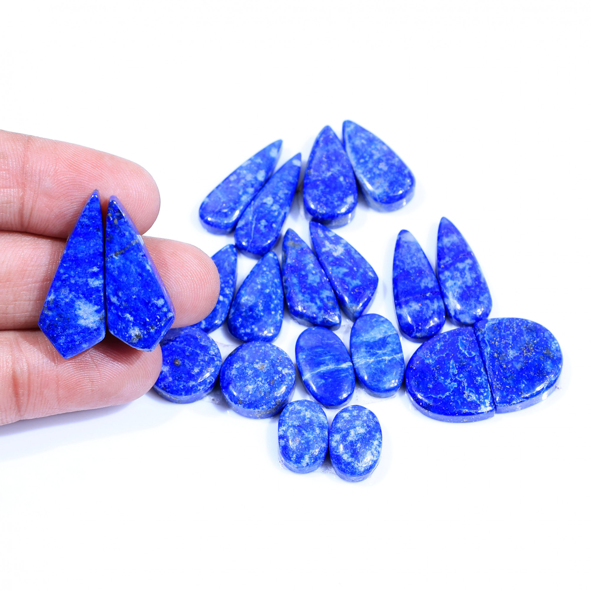 10 Pair 187Cts Natural Lapis Lazuli Cabochon Gemstone Pairs Lot for Earrings Jewelry Making 29x11 13x9mm 20075