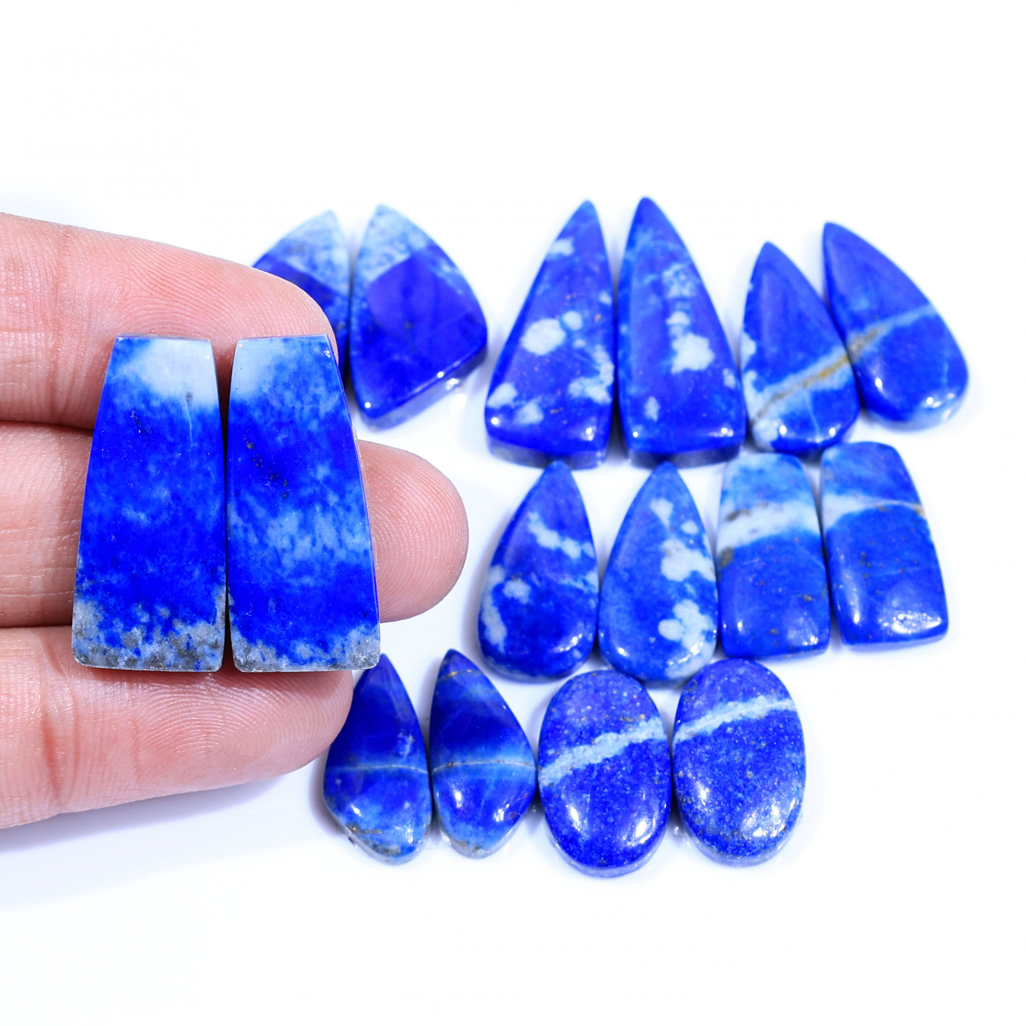 8 Pair 176Cts Natural Lapis Lazuli Cabochon Gemstone Pairs Lot for Earrings Jewelry Making 27x12 19x9mm 20076