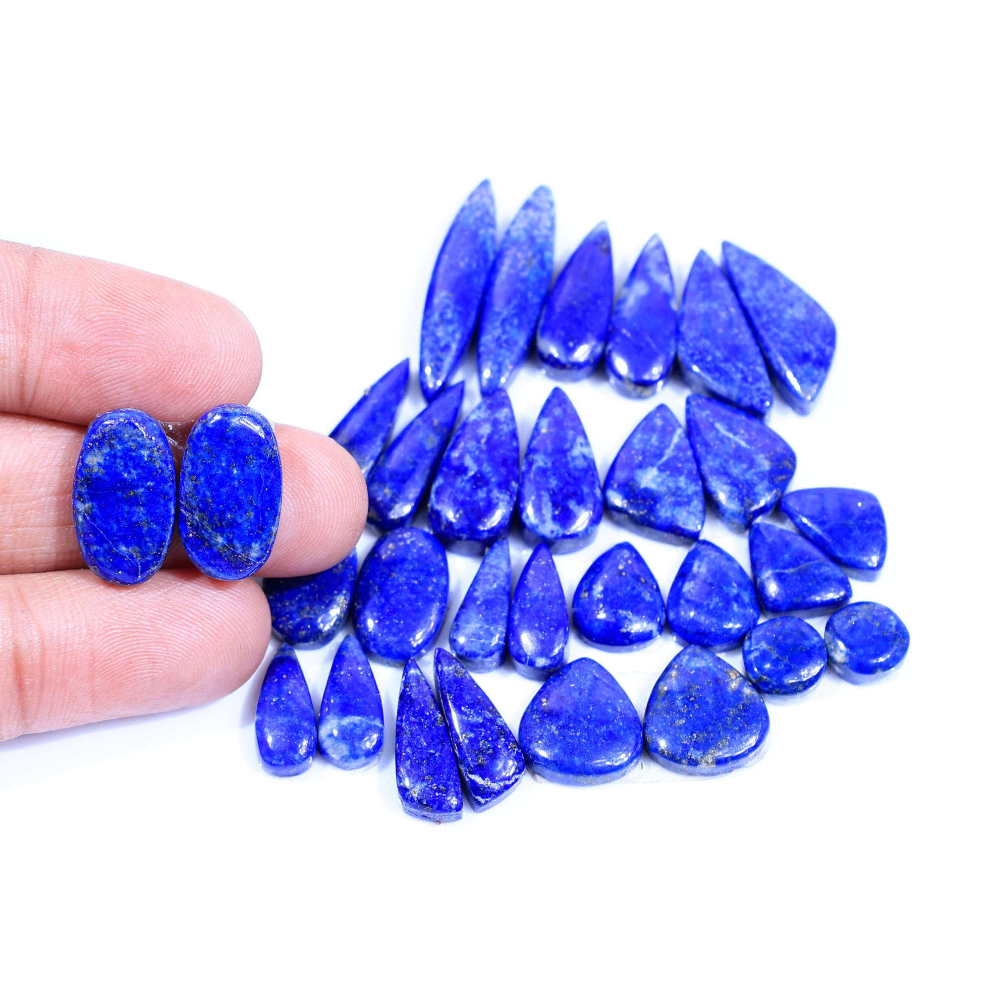 15 Pair 168Cts  Natural Lapis Lazuli Cabochon Gemstone Pairs Lot for Earrings Jewelry Making 29x6 8x8mm 20077