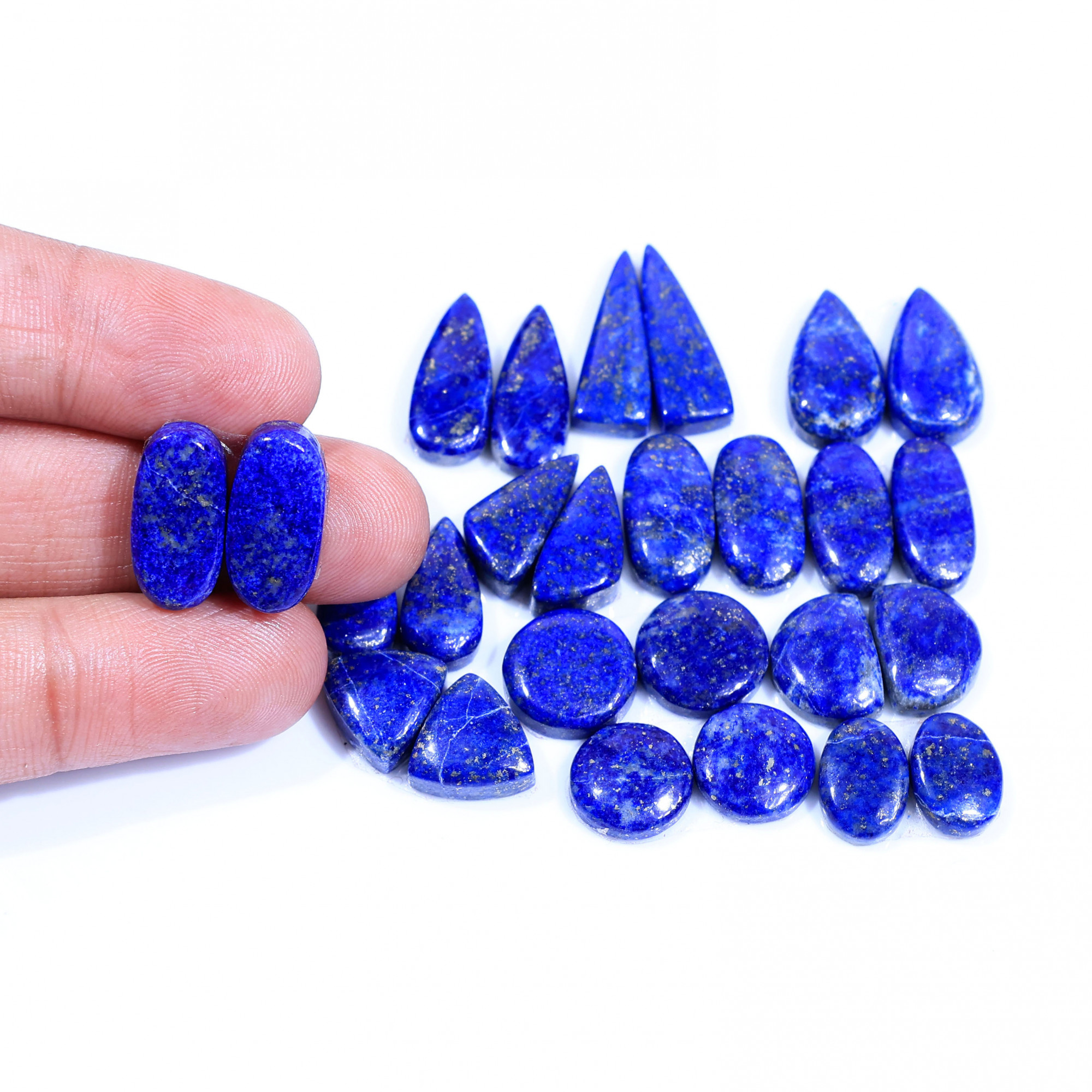 13 Pair 159Cts  Natural Lapis Lazuli Cabochon Gemstone Pairs Lot for Earrings Jewelry Making 21x7 12x8mm 20078