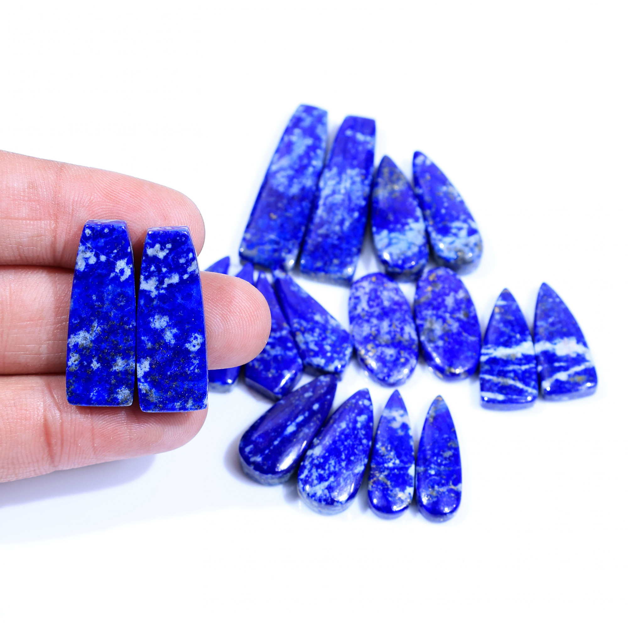 10 Pair 237Cts  Natural Lapis Lazuli Cabochon Gemstone Pairs Lot for Earrings Jewelry Making 35x10 28x10mm 20079