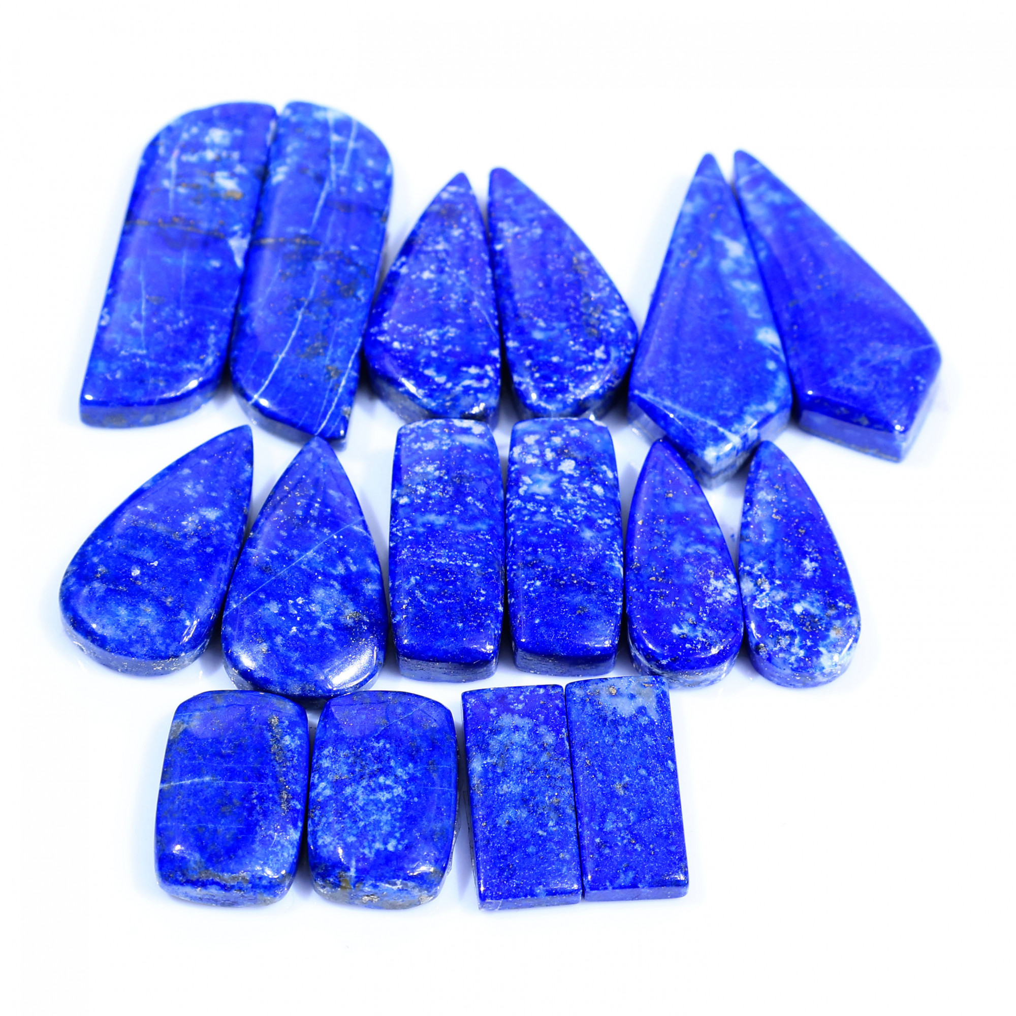8 Pair 214Cts  Natural Lapis Lazuli Cabochon Gemstone Pairs Lot for Earrings Jewelry Making 33x10 17x11mm 20080