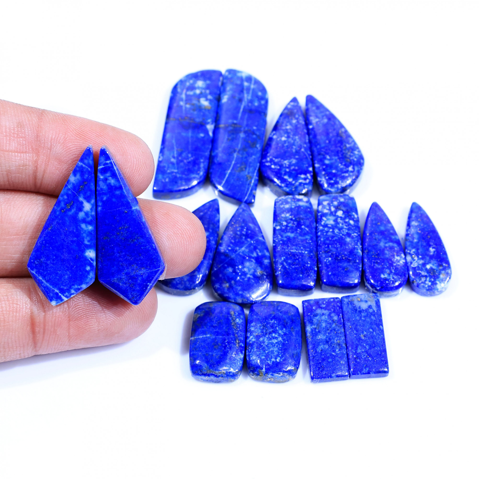 8 Pair 214Cts Natural Lapis Lazuli Cabochon Gemstone Pairs Lot for Earrings Jewelry Making 33x10 17x11mm 20080
