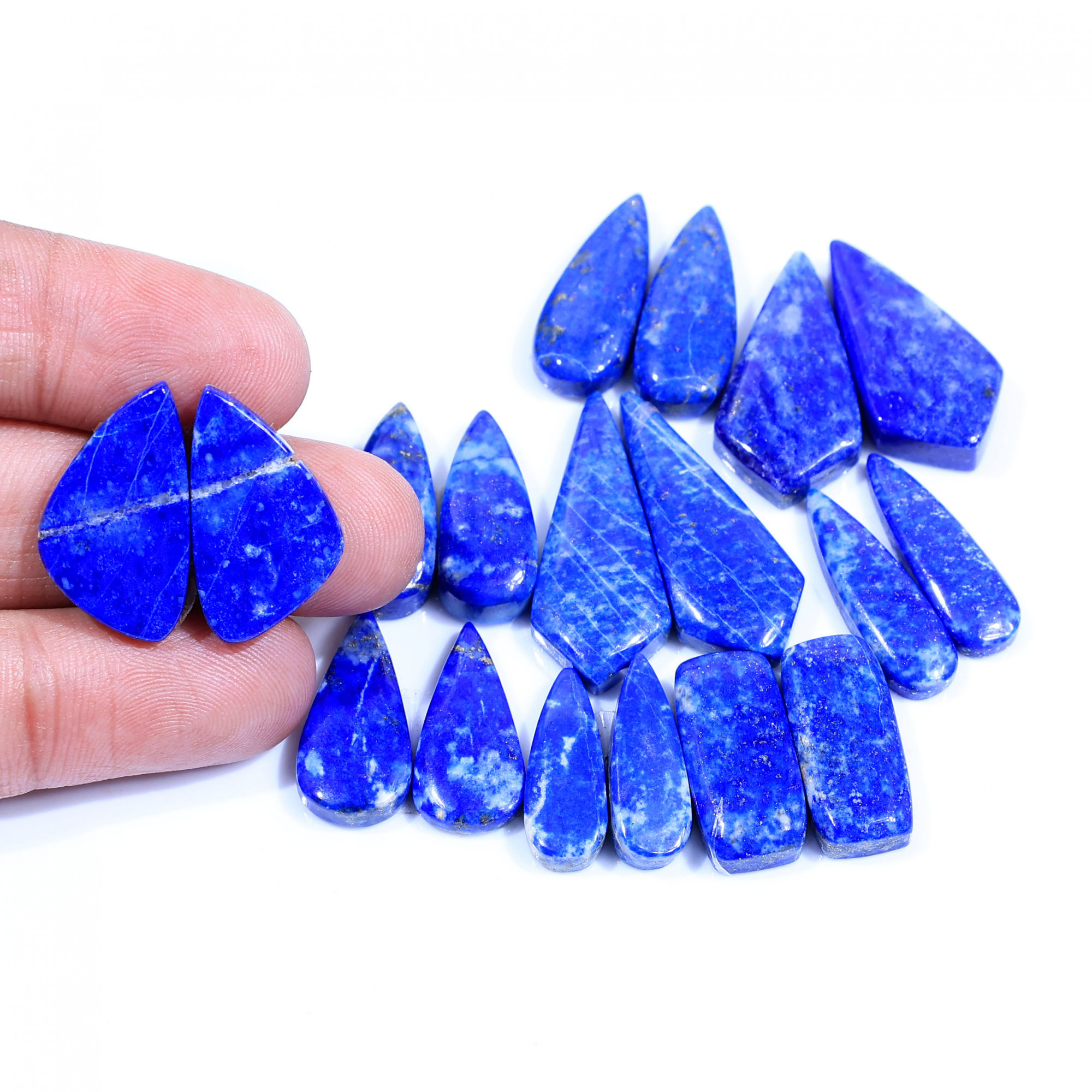 9 Pair 181Cts  Natural Lapis Lazuli Cabochon Gemstone Pairs Lot for Earrings Jewelry Making 30x12 19x11mm 20081