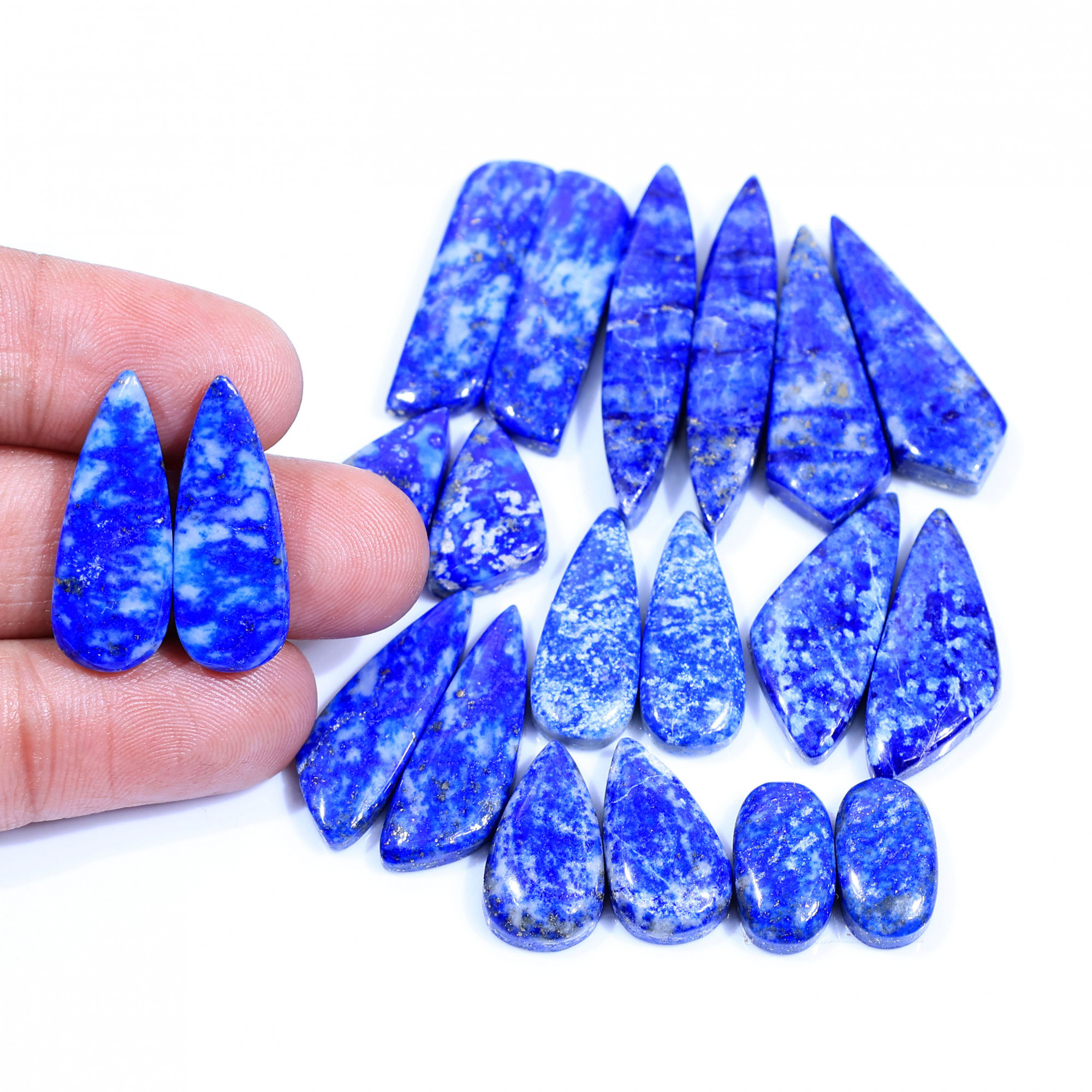 10 Pair 207Cts  Natural Lapis Lazuli Cabochon Gemstone Pairs Lot for Earrings Jewelry Making 38x7 15x8mm 20082