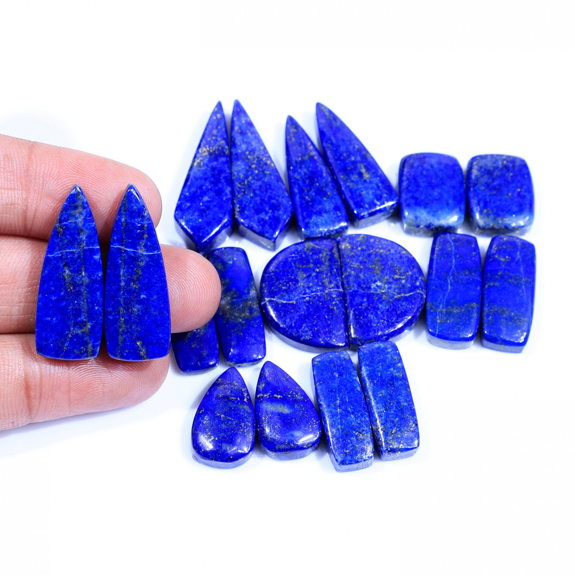 9 Pair 266Cts  Natural Lapis Lazuli Cabochon Gemstone Pairs Lot for Earrings Jewelry Making 32x10 18x11mm 20084