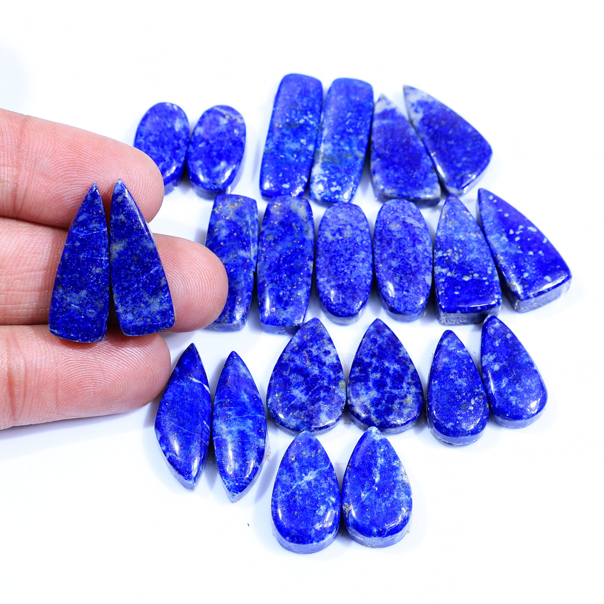 11 Pair 255Cts Natural Lapis Lazuli Cabochon Gemstone Pairs Lot for Earrings Jewelry Making 24x8 16x9mm 20085