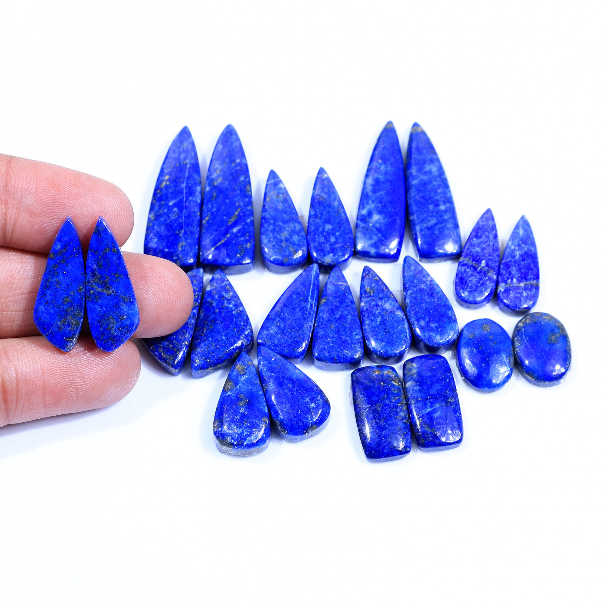 11 Pair 235Cts Natural Lapis Lazuli Cabochon Gemstone Pairs Lot for Earrings Jewelry Making 32x10 14x10mm 20086