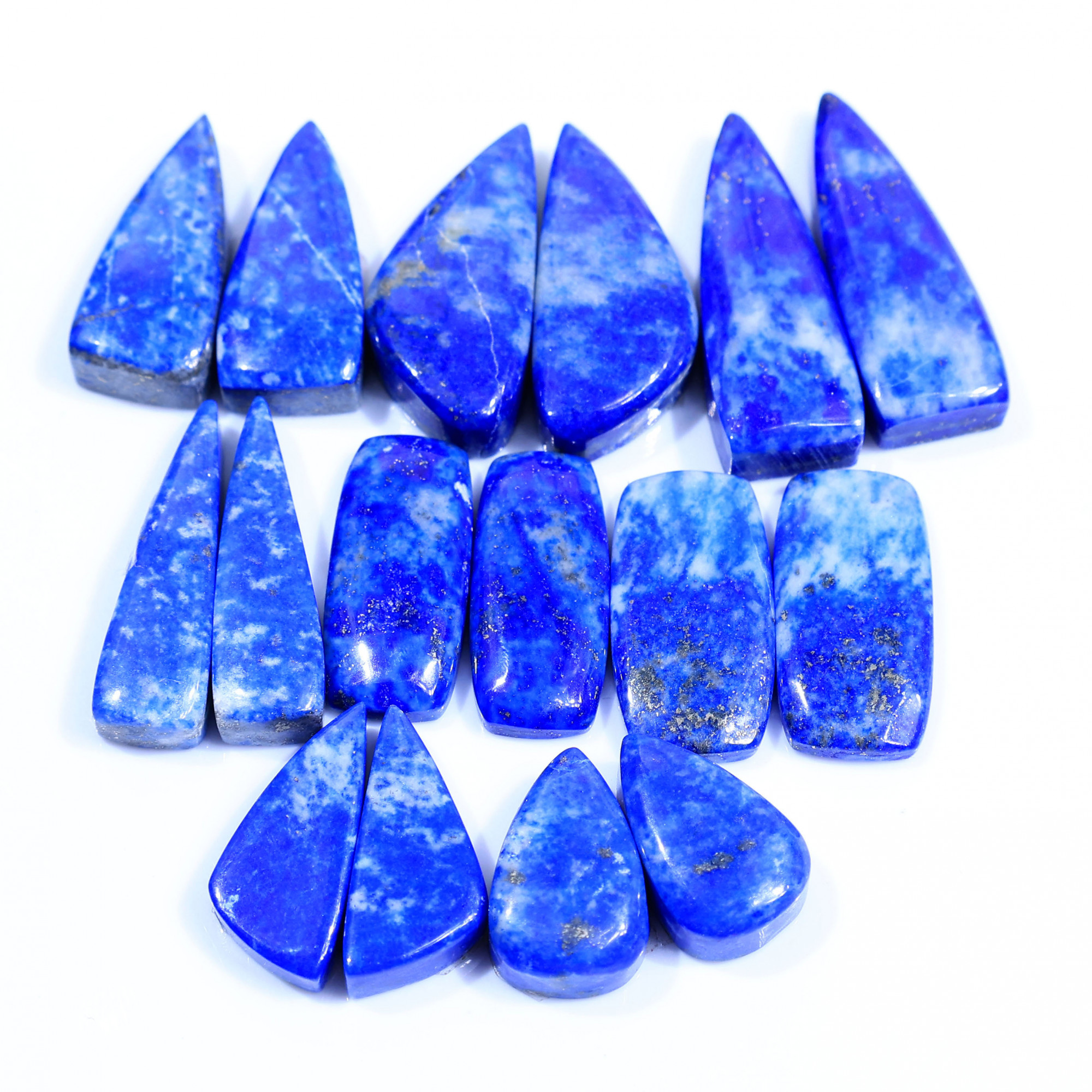 8 Pair 252Cts  Natural Lapis Lazuli Cabochon Gemstone Pairs Lot for Earrings Jewelry Making 32x11 17x11mm 20089
