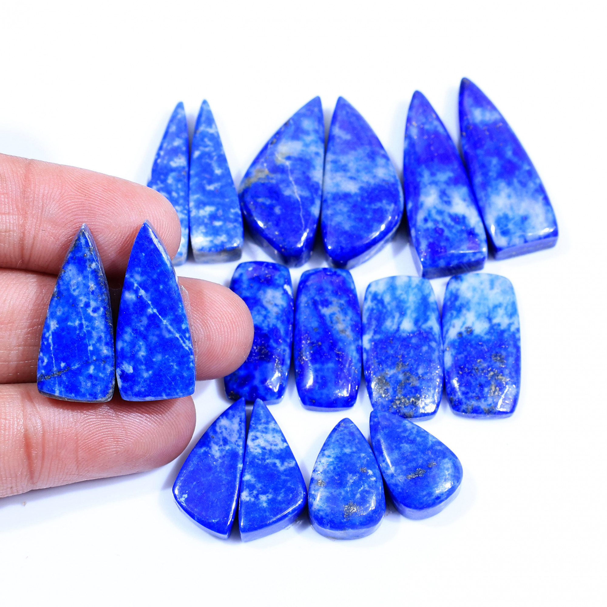 8 Pair 252Cts Natural Lapis Lazuli Cabochon Gemstone Pairs Lot for Earrings Jewelry Making 32x11 17x11mm 20089