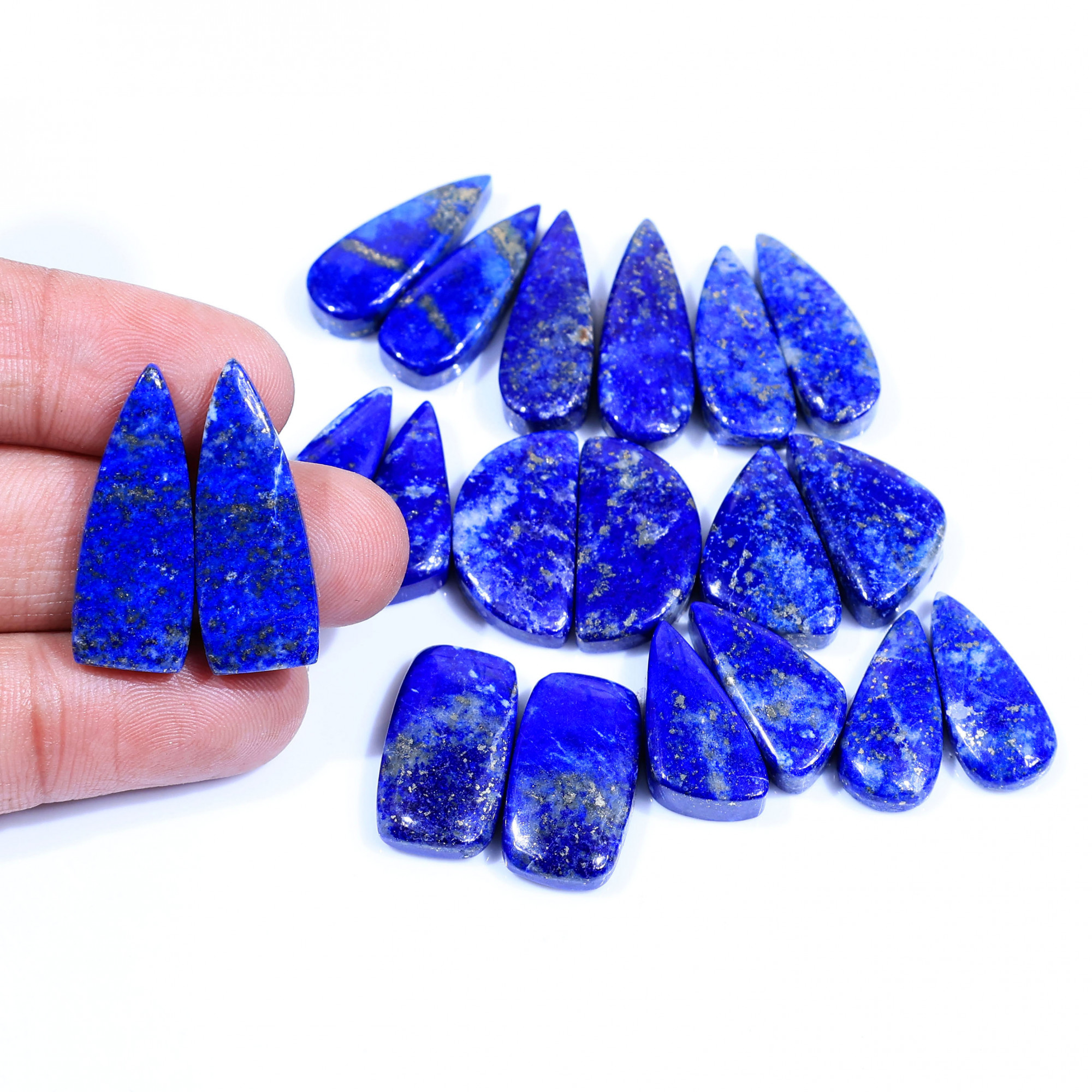 10 Pair 233Cts  Natural Lapis Lazuli Cabochon Gemstone Pairs Lot for Earrings Jewelry Making 28x10 21x9mm 20090