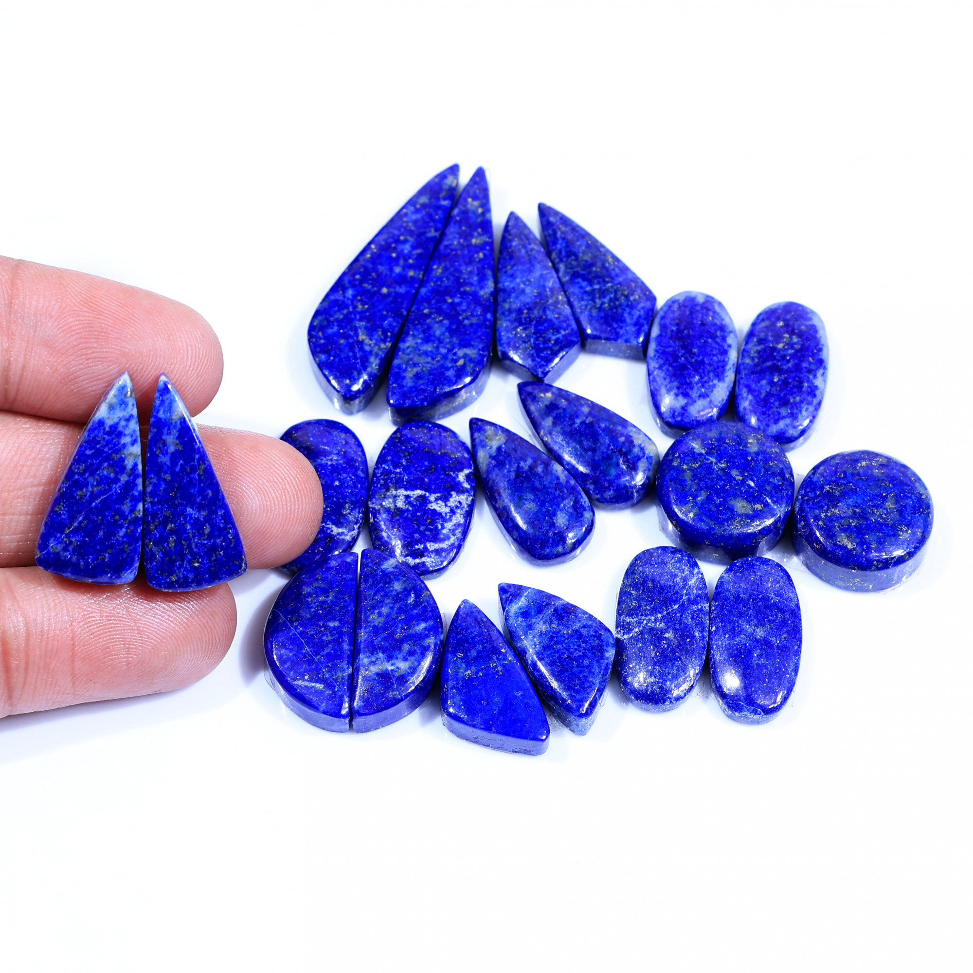 10 Pair 240Cts  Natural Lapis Lazuli Cabochon Gemstone Pairs Lot for Earrings Jewelry Making 34x10 19x10mm 20091