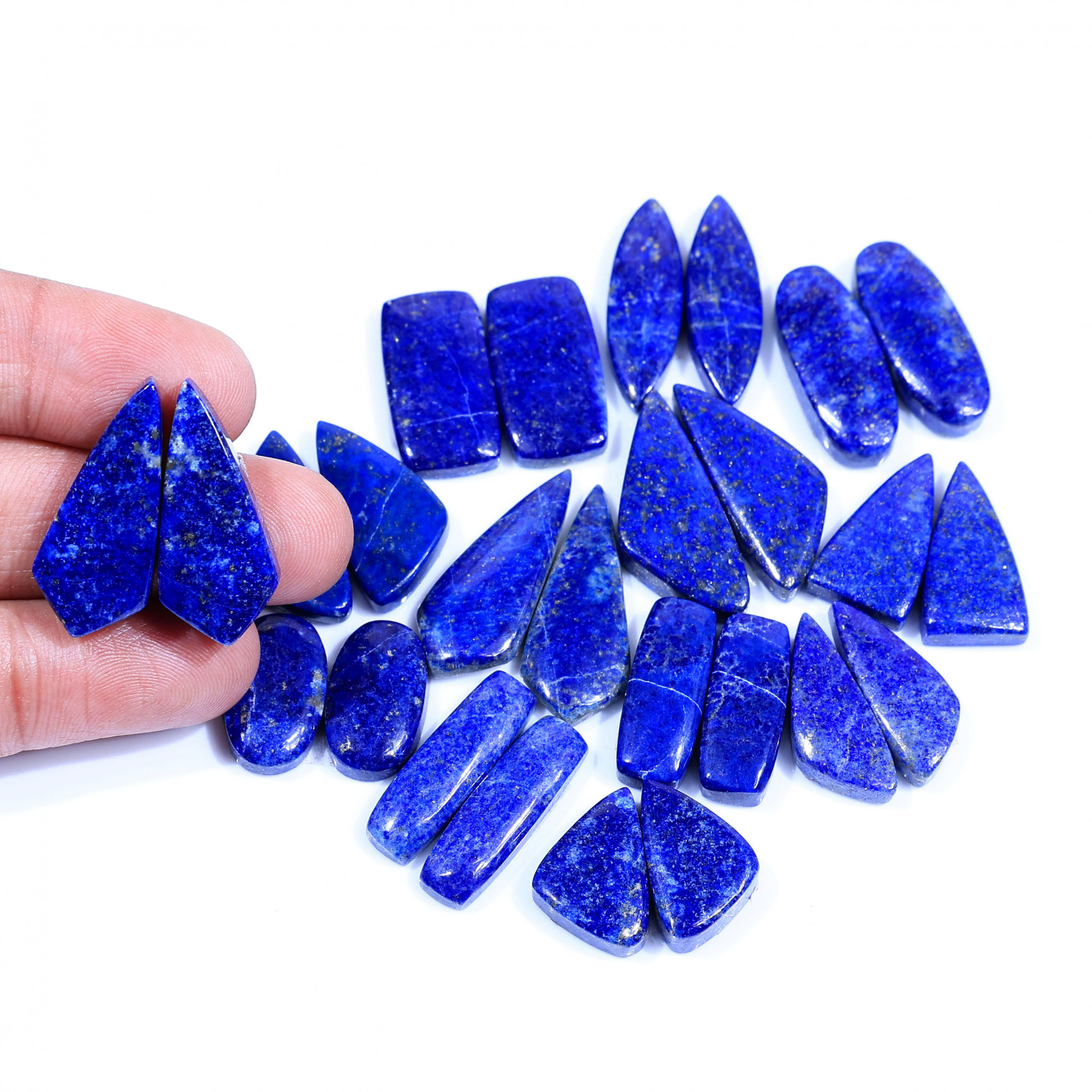 13 Pair 307Cts Natural Lapis Lazuli Cabochon Gemstone Pairs Lot for Earrings Jewelry Making 28x12 18x11 mm 20092