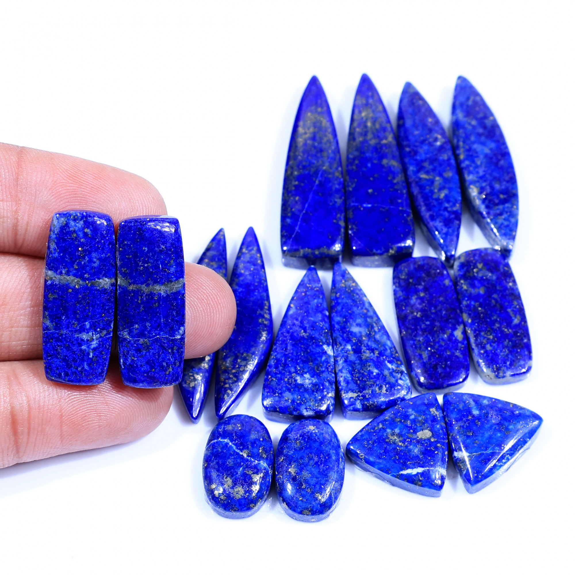 8 Pair 247Cts Natural Lapis Lazuli Cabochon Gemstone Pairs Lot for Earrings Jewelry Making 36x10 16x10mm 20093