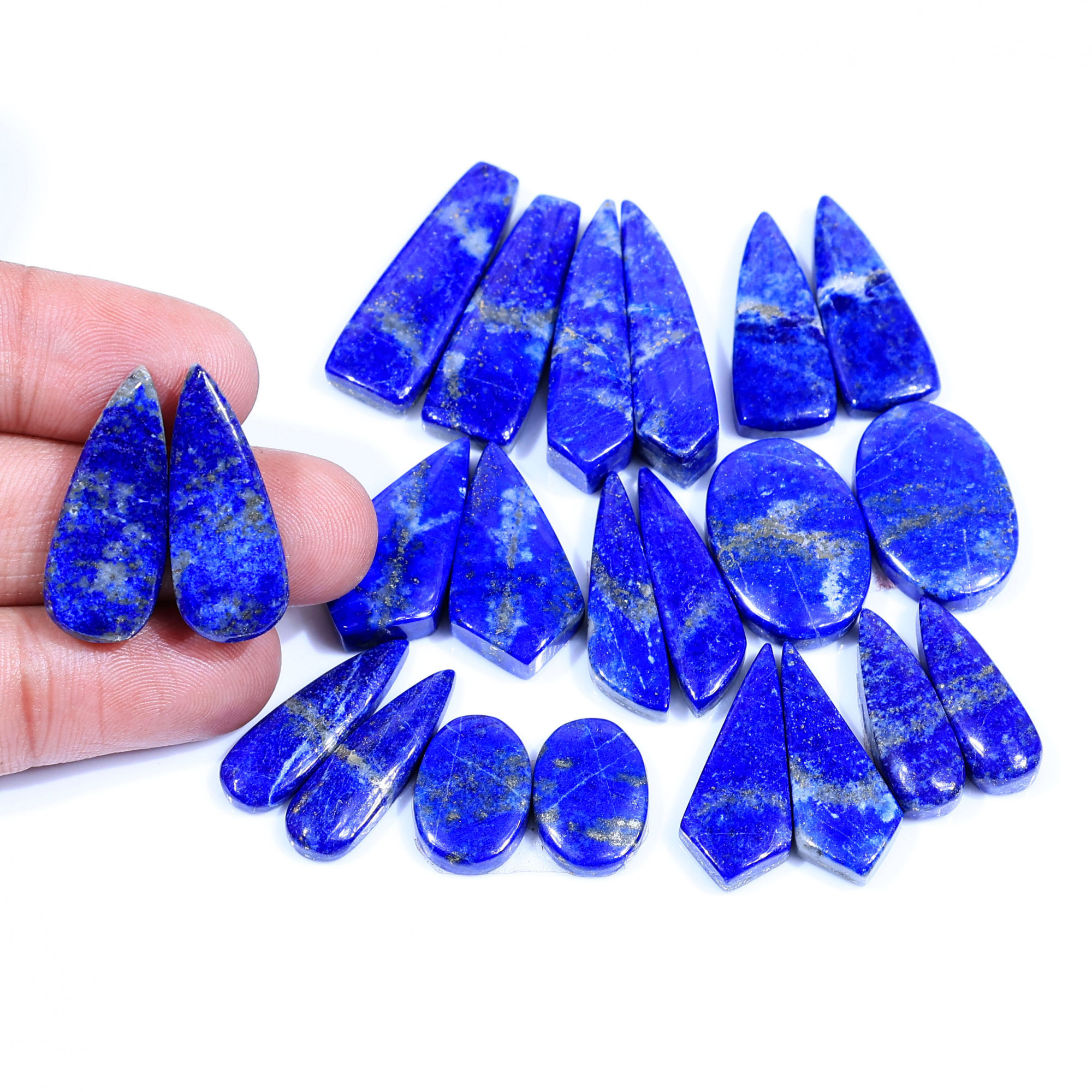 11 Pair 283Cts  Natural Lapis Lazuli Cabochon Gemstone Pairs Lot for Earrings Jewelry Making 31x10 16x11mm 20094