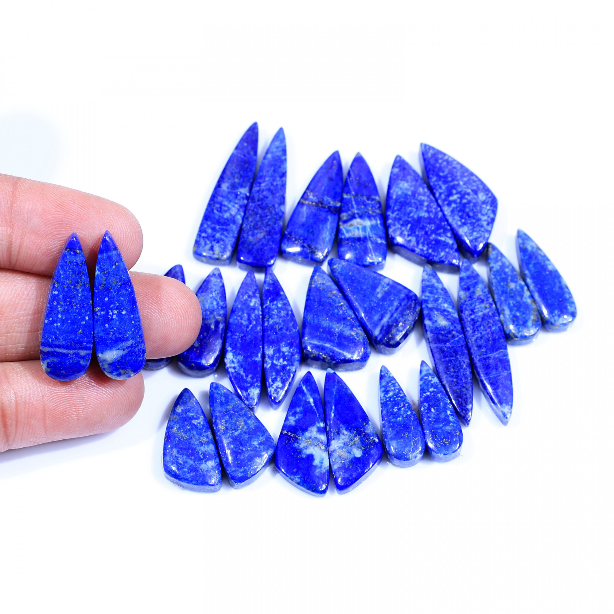 12 Pair 258Cts Natural Lapis Lazuli Cabochon Gemstone Pairs Lot for Earrings Jewelry Making 32x7 19x6mm 20095