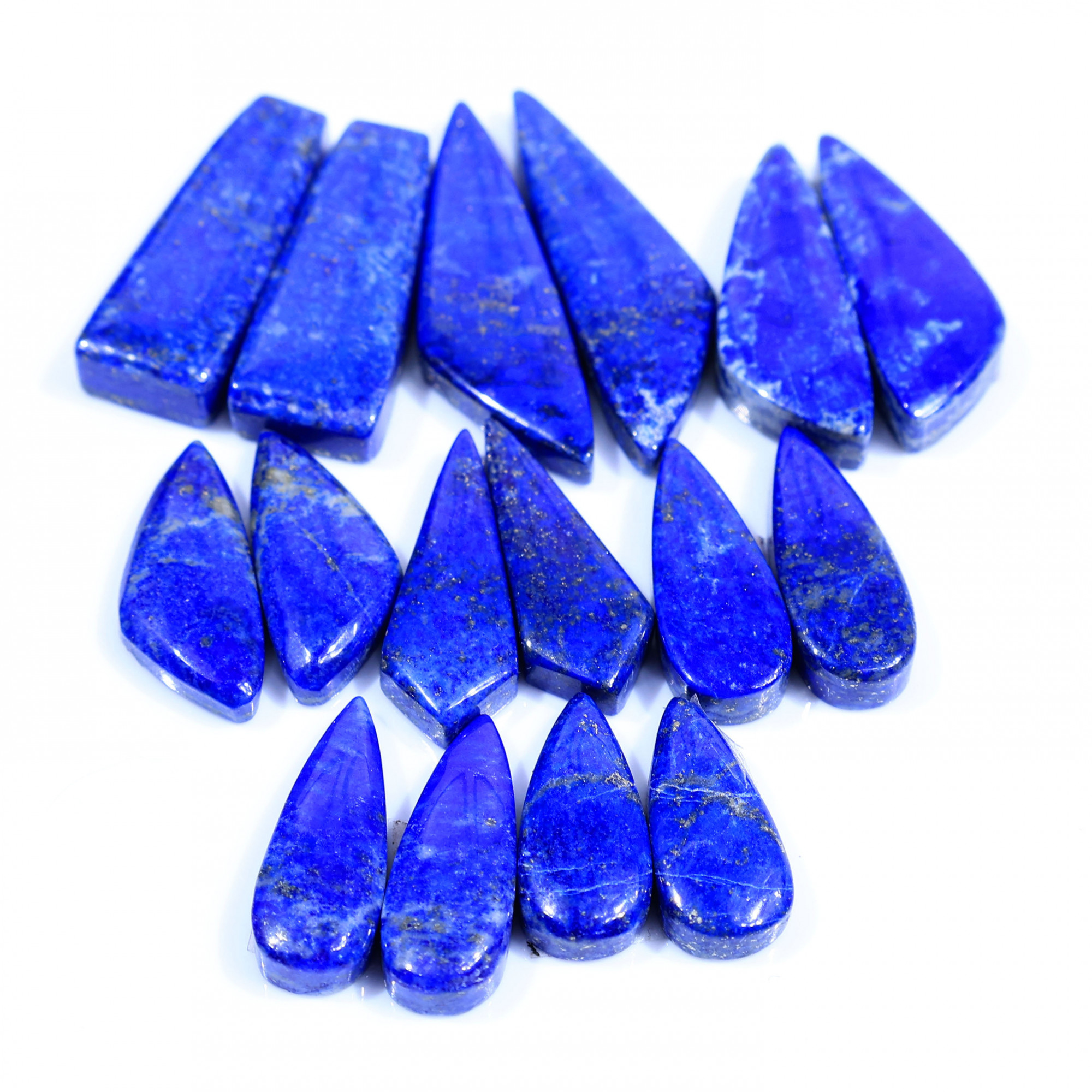 8 Pair 243Cts  Natural Lapis Lazuli Cabochon Gemstone Pairs Lot for Earrings Jewelry Making 39x11 20x9mm 20096