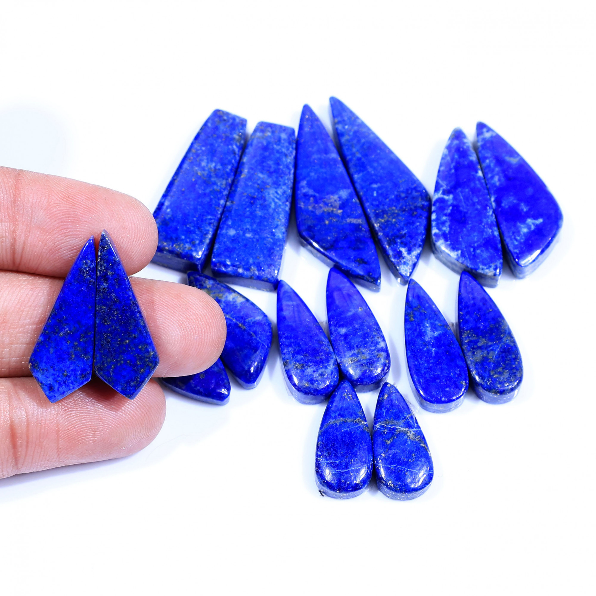 8 Pair 243Cts  Natural Lapis Lazuli Cabochon Gemstone Pairs Lot for Earrings Jewelry Making 39x11 20x9mm 20096